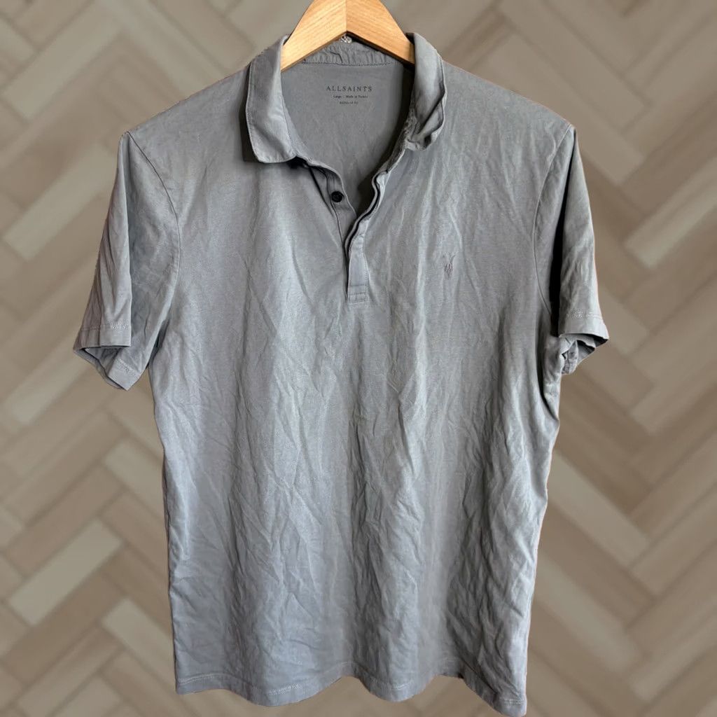 Allsaints AllSaints Polo Shirt Large Gray Short Sleeve Mens Size US L / EU 52-54 / 3 - 1 Thumbnail