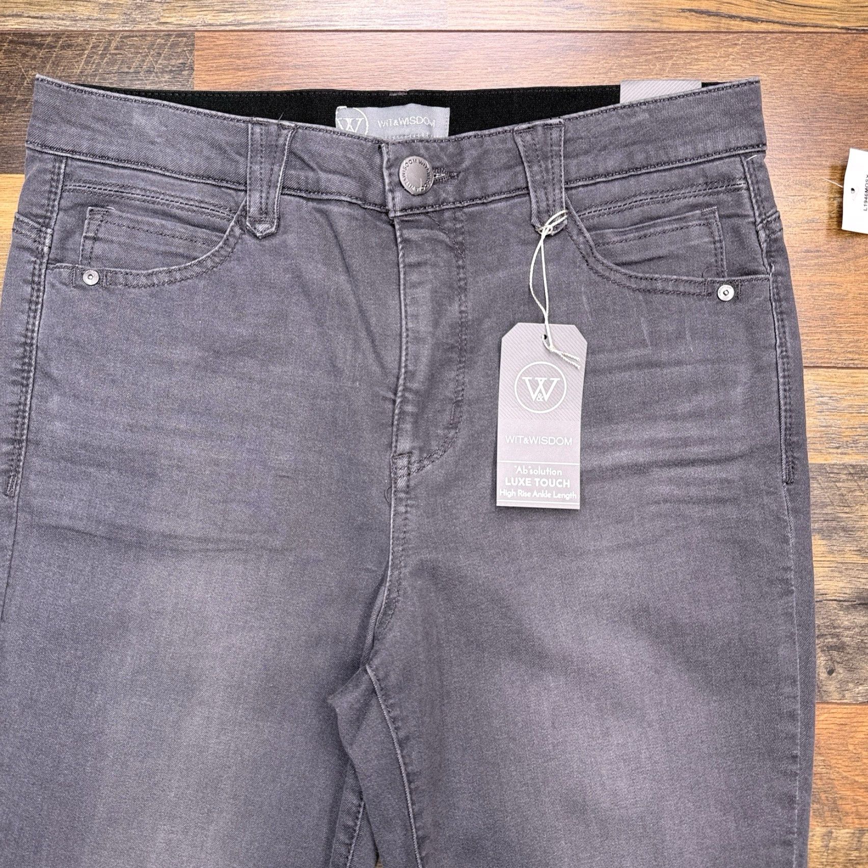 Vintage Wit & Wisdom Jeans Womens 10 Gray High Rise Ankle Stretch Denim Slim 5-Pocket Zip Button Absolution New Size 32" / US 10 / IT 46 - 2 Thumbnail