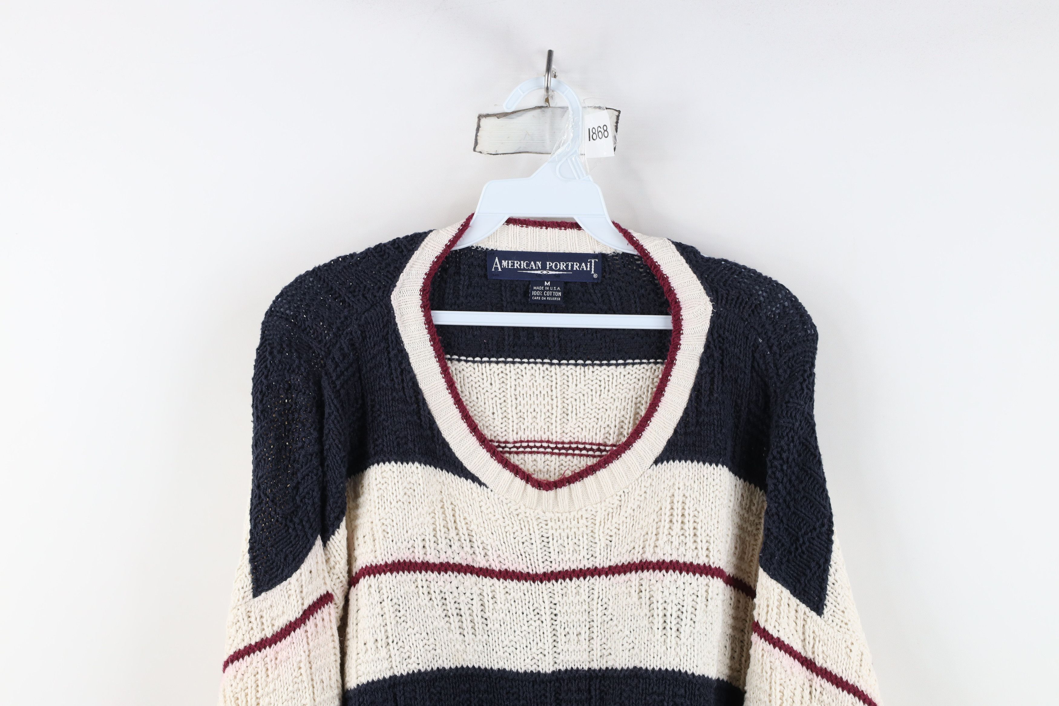 Vintage Vintage 90s Streetwear Striped Cotton Knit Sweater USA Size US M / EU 48-50 / 2 - 2 Thumbnail