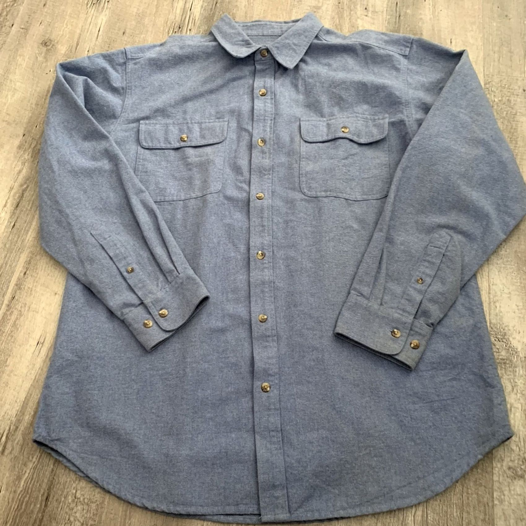 Vintage VINTAGE Gander Mountain GS Guide Series Chamois Flannel Shirt Mens LT Blue Cotton Button-Up Long Sleeve Casual Workwear Outdoor 90s Mens Size US L / EU 52-54 / 3 - 7 Thumbnail