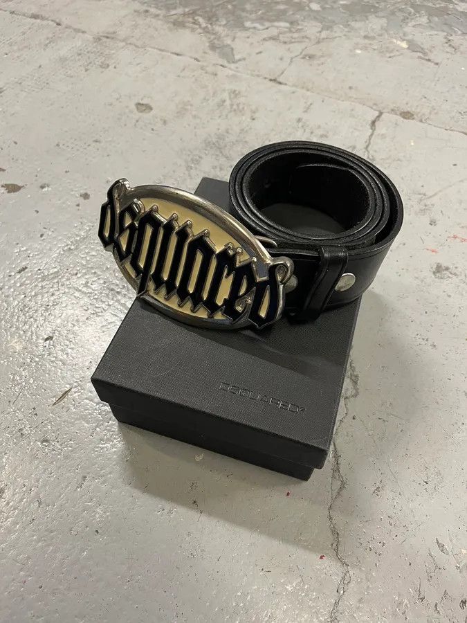 Dsquared2 AW2005 Dsquared2 Metal Logo Gothic Buckle Black Leather Belt Size ONE SIZE - 4 Thumbnail