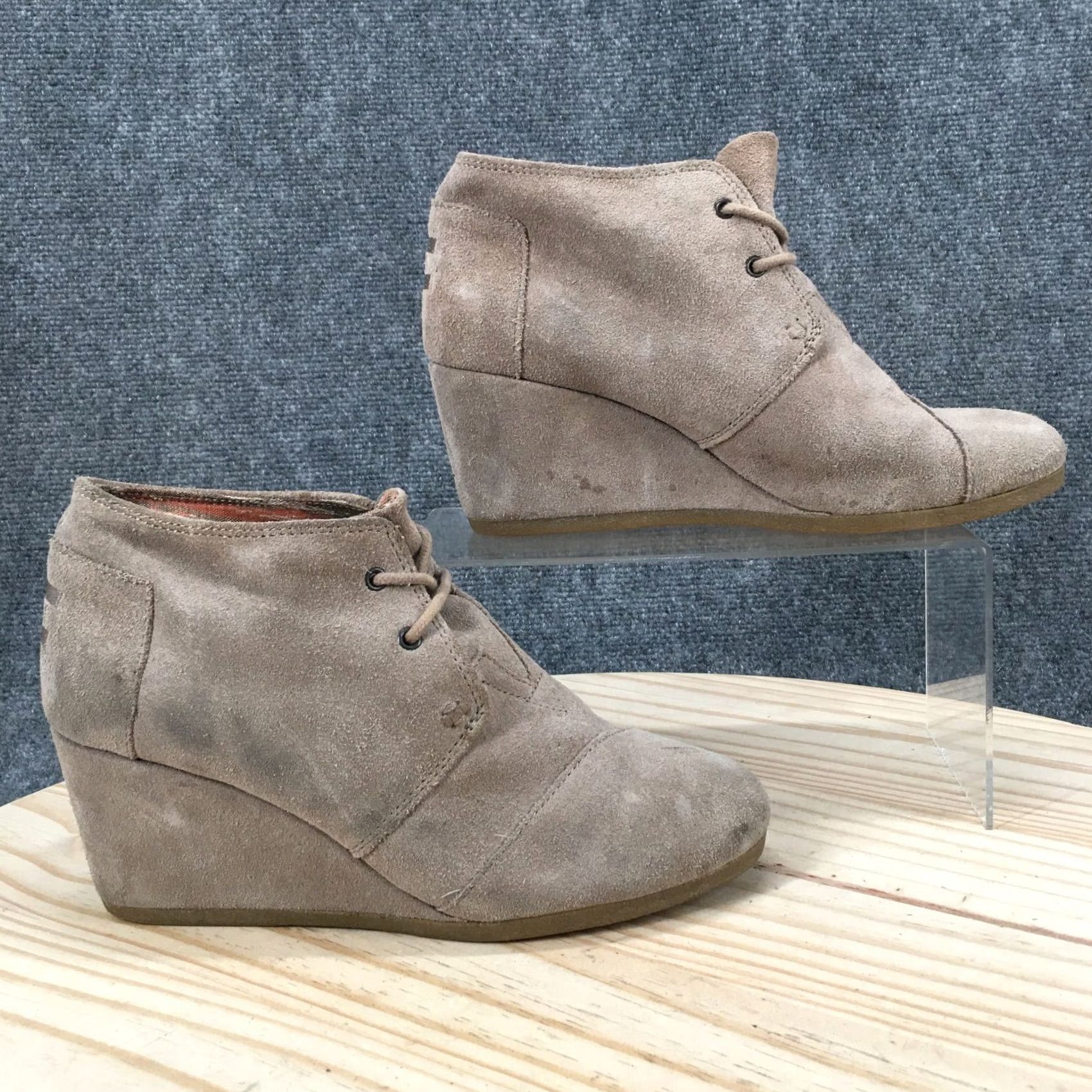Toms Toms Boots Womens 8 Desert Wedge Heels Lace Up Ankle Booties Beige Suede Comfort Boots Size US 8 / IT 38 - 2 Thumbnail