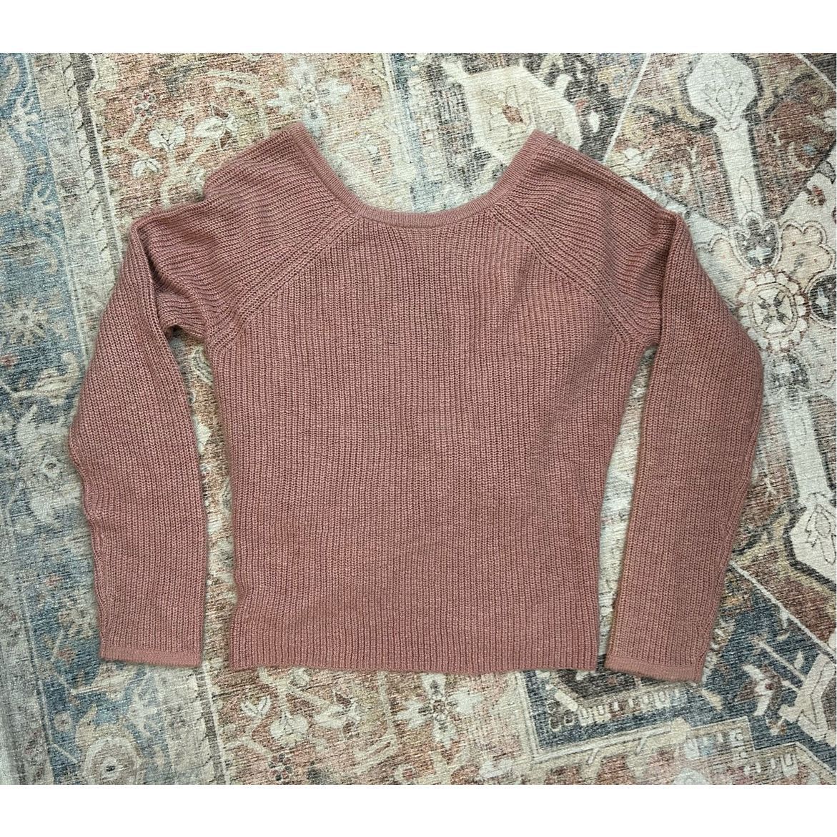 American Eagle Outfitters Aerie American Eagle Pink Ribbed Cross-Back Sweater, Sz Smal Size S / US 4 / IT 40 - 1 Thumbnail