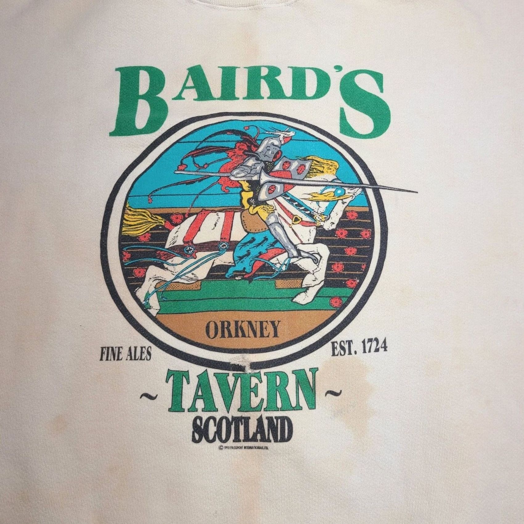 Vintage VINTAGE Bairds Tavern Sweatshirt Scotland 1990 Knight Ales Men’s Large Distressed Crew Neck Long Sleeve Pullover Sweatshirt Men Ivory L Size US L / EU 52-54 / 3 - 2 Thumbnail