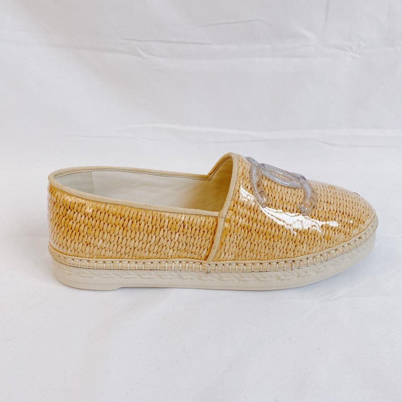 Chanel CC logo raffia clear PVC espadrilles flats Size US 7 / IT 37 - 3 Thumbnail