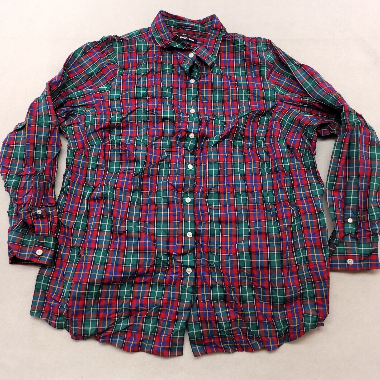 Lands' End Lands End Casual Button Up Shirt Men Size 24W Green Red Blue Size US M / EU 48-50 / 2 - 2 Thumbnail