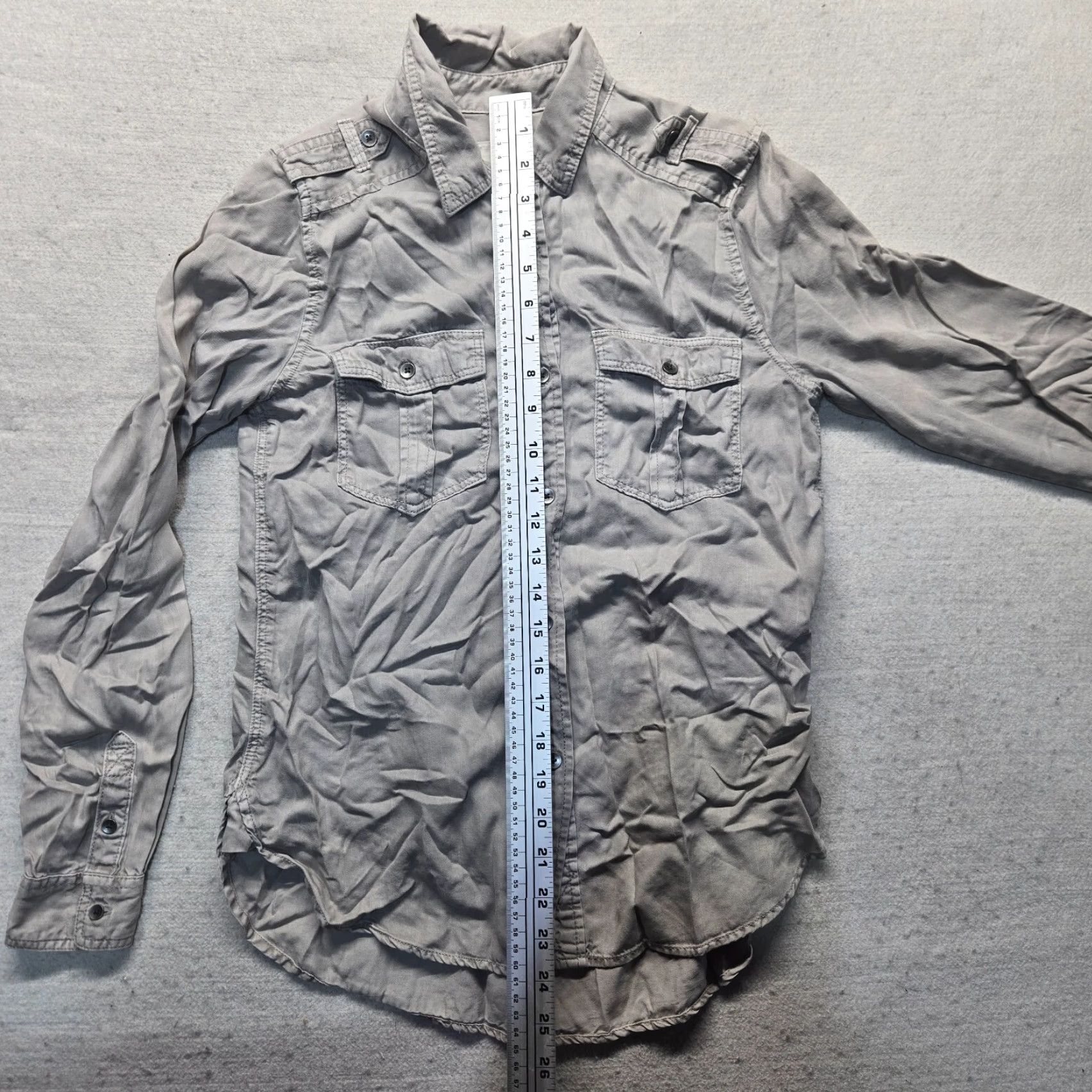 American Eagle Outfitters American Eagle Shirt Women's XS Button Up Long Sleeve Solid Gray Boyfriend Fit Size XS / US 0-2 / IT 36-38 - 6 Thumbnail
