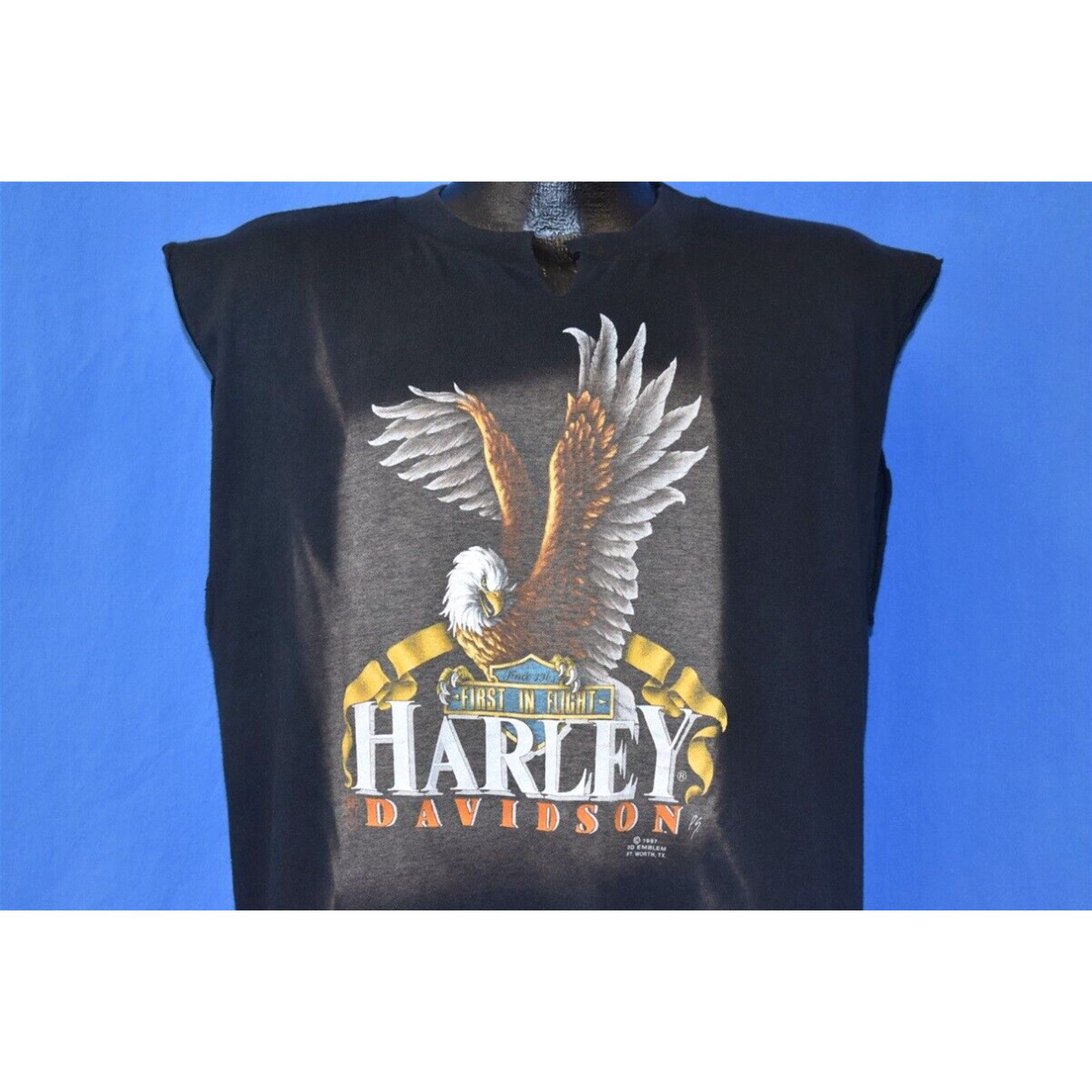 image of VTG 80's Harley Davidson 3D Emblem First Flight Eagle Crete Illinois T-Shirt XL in White, Men's