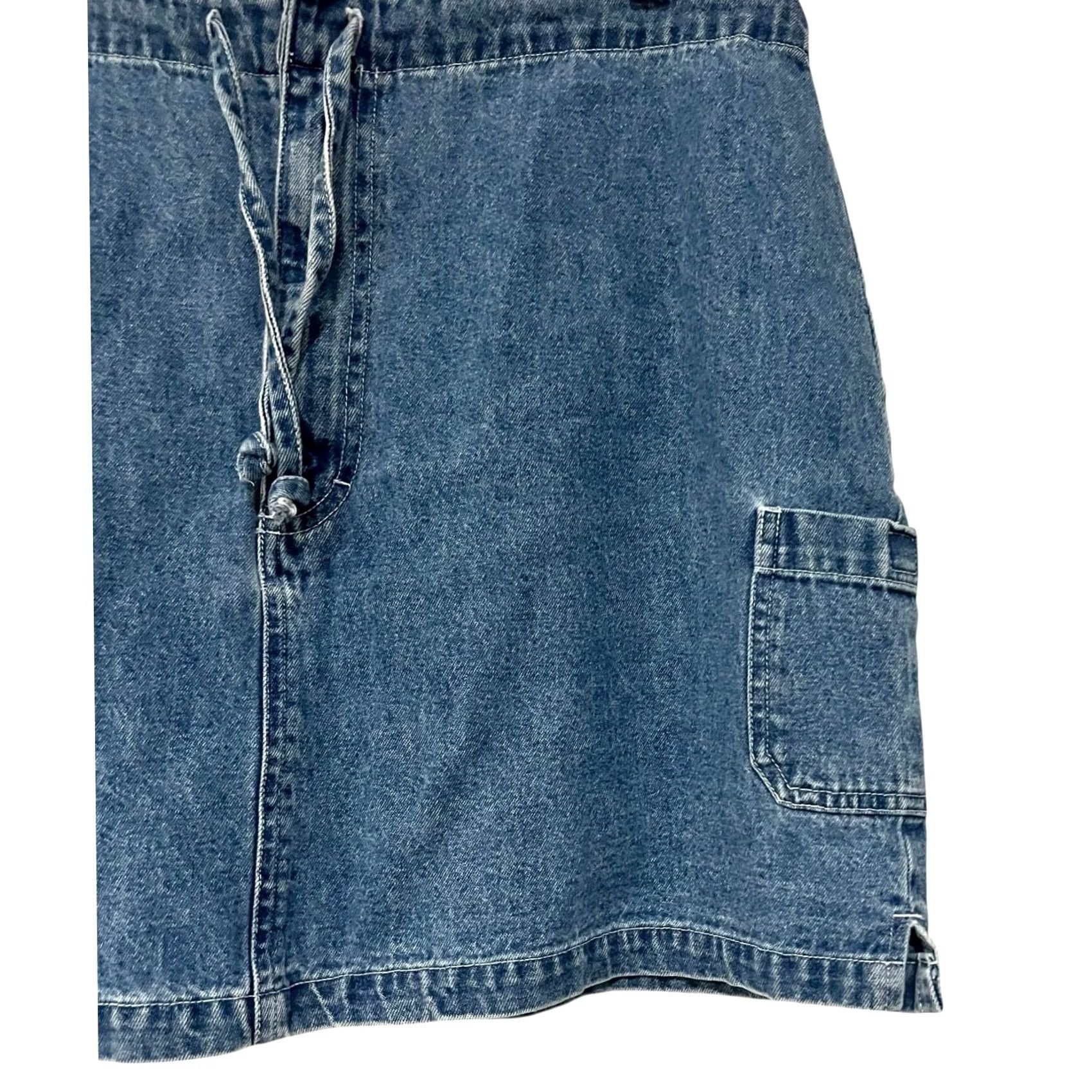 Route 66 VINTAGE Route 66 Denim Mini Skirt Skirt Women Juniors 16 Blue Y2K Patch Pockets Drawstring Cotton 90s Bohemian American Short"} Size 38" / US 16 / IT 52 - 2 Thumbnail