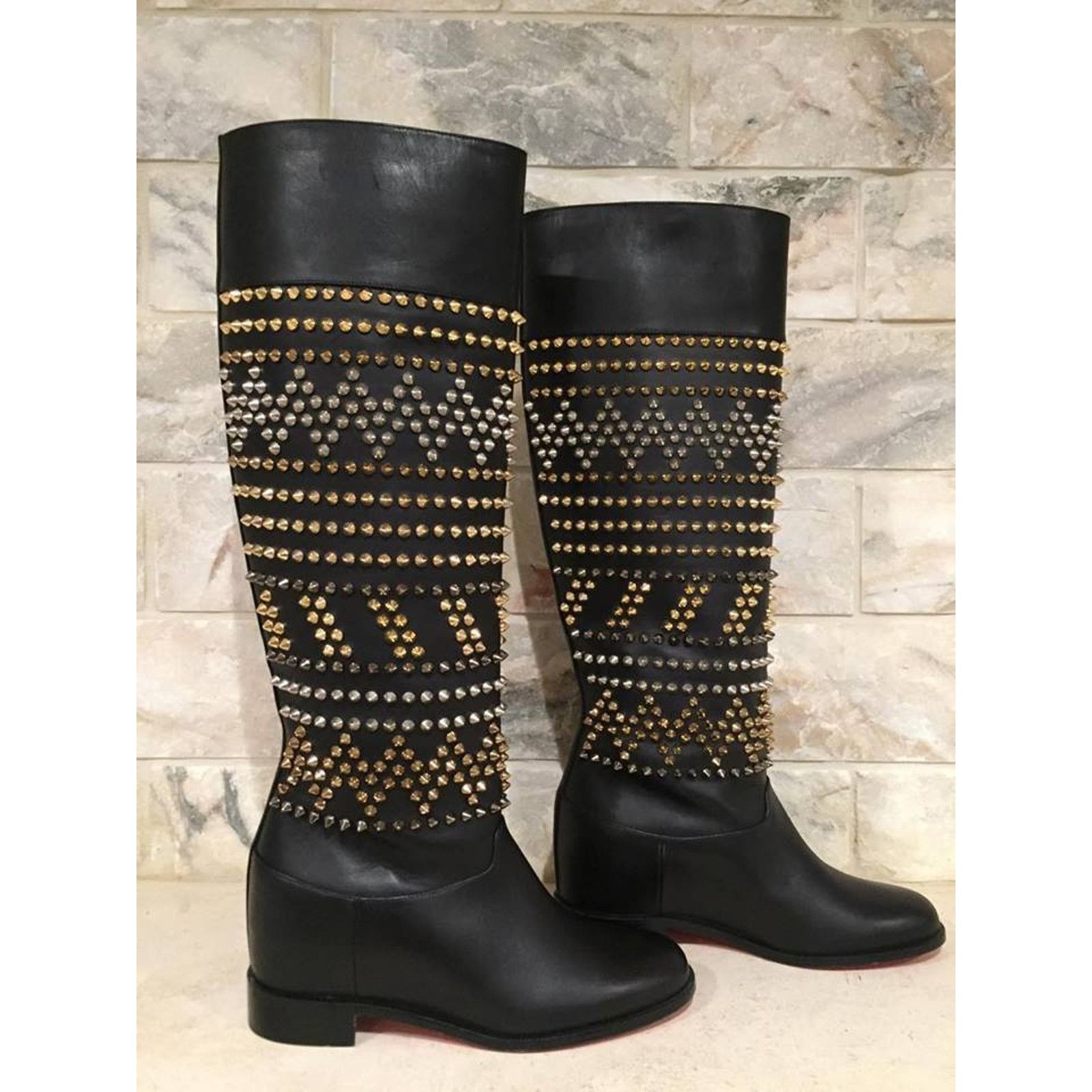 Christian Louboutin Christian Louboutin Rom Chic Spike Leather Black Knee High Size US 5.5 / IT 35.5 - 4 Thumbnail
