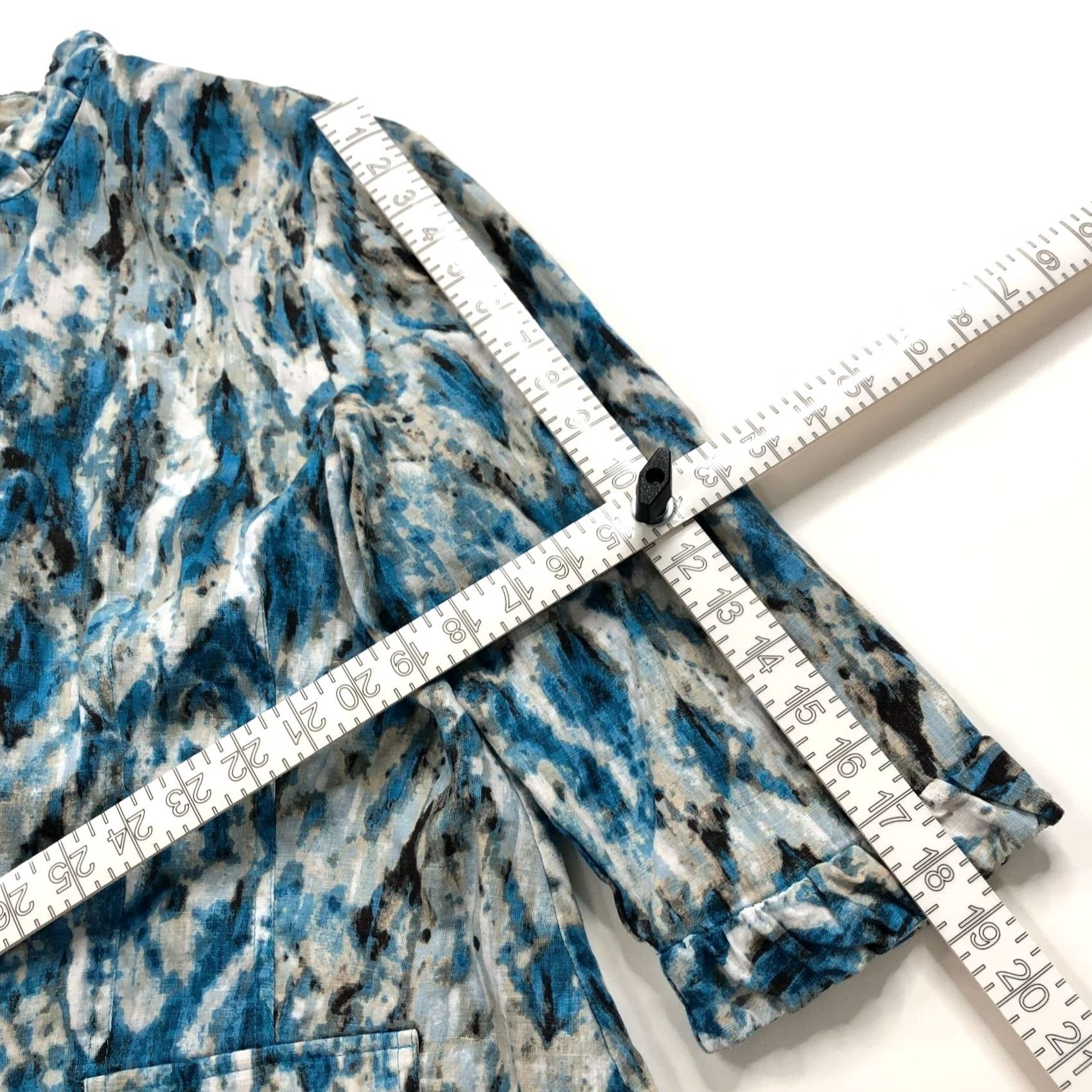 Vintage Chico's Cardigan Womens 3 Blue Linen Open Front All Over Print 100% MINT Size XS / US 0-2 / IT 36-38 - 5 Thumbnail