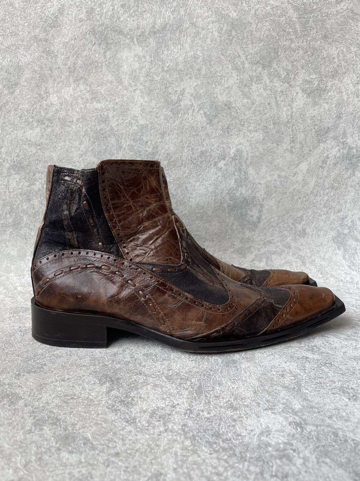 Jo Ghost GHOST Italy Distressed Leather Square Toe Boots Archive Y2K Size US 8 / EU 41 - 2 Thumbnail