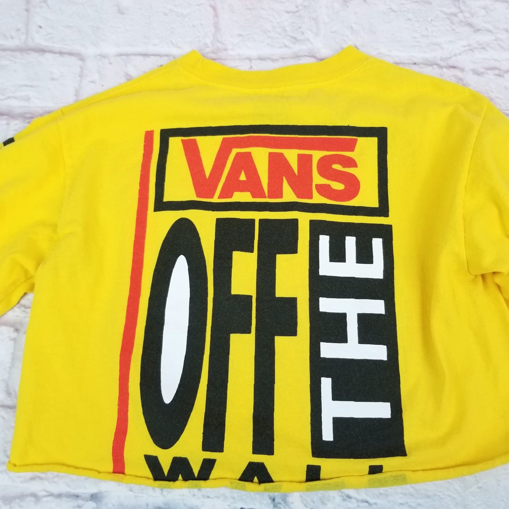 Vans VANS Shirt Womens Yellow Small Cropped T Shirt Long Sleeve Checkered Off The Wall Geometric Logo 90s Style Casual Womens Size S / US 4 / IT 40 - 2 Thumbnail