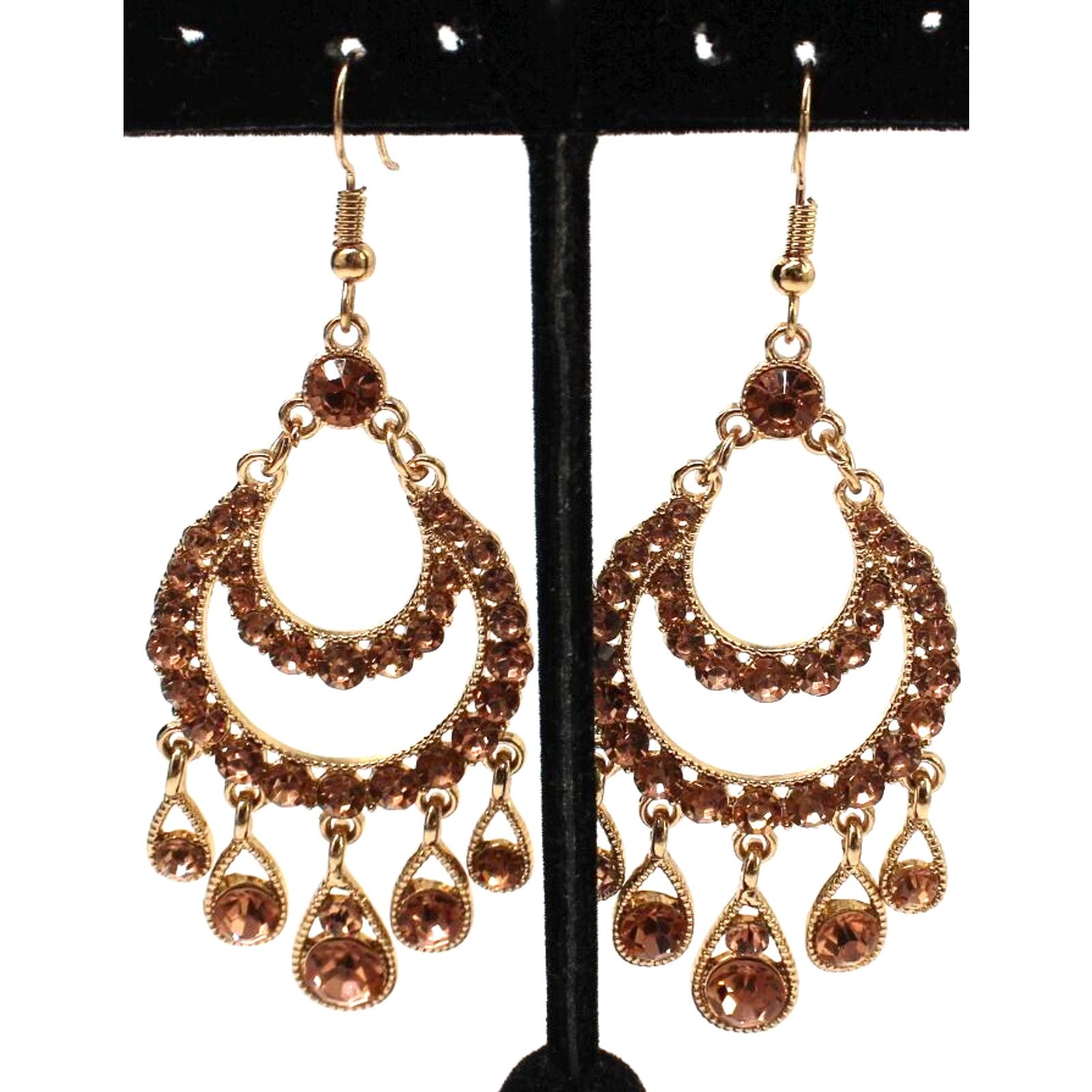 Other Golden Pink Rhinestone Chandelier Earrings • Hook • 3" Drop Size ONE SIZE - 1 Thumbnail
