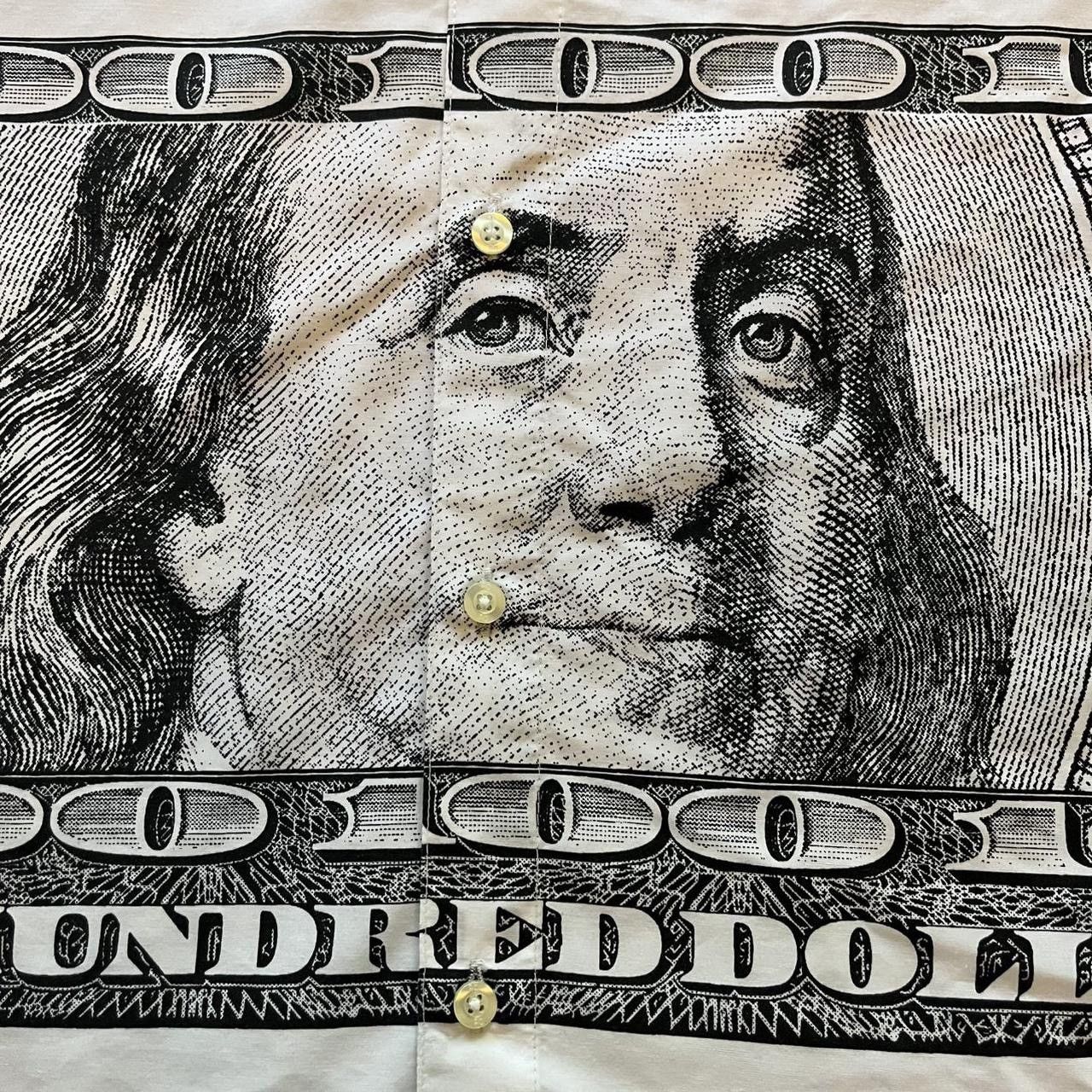 Band Tees × Vintage Vintage Y2K 100 Dollar Bill White Collard Button Up Shirt Size US XXL / EU 58 / 5 - 5 Thumbnail