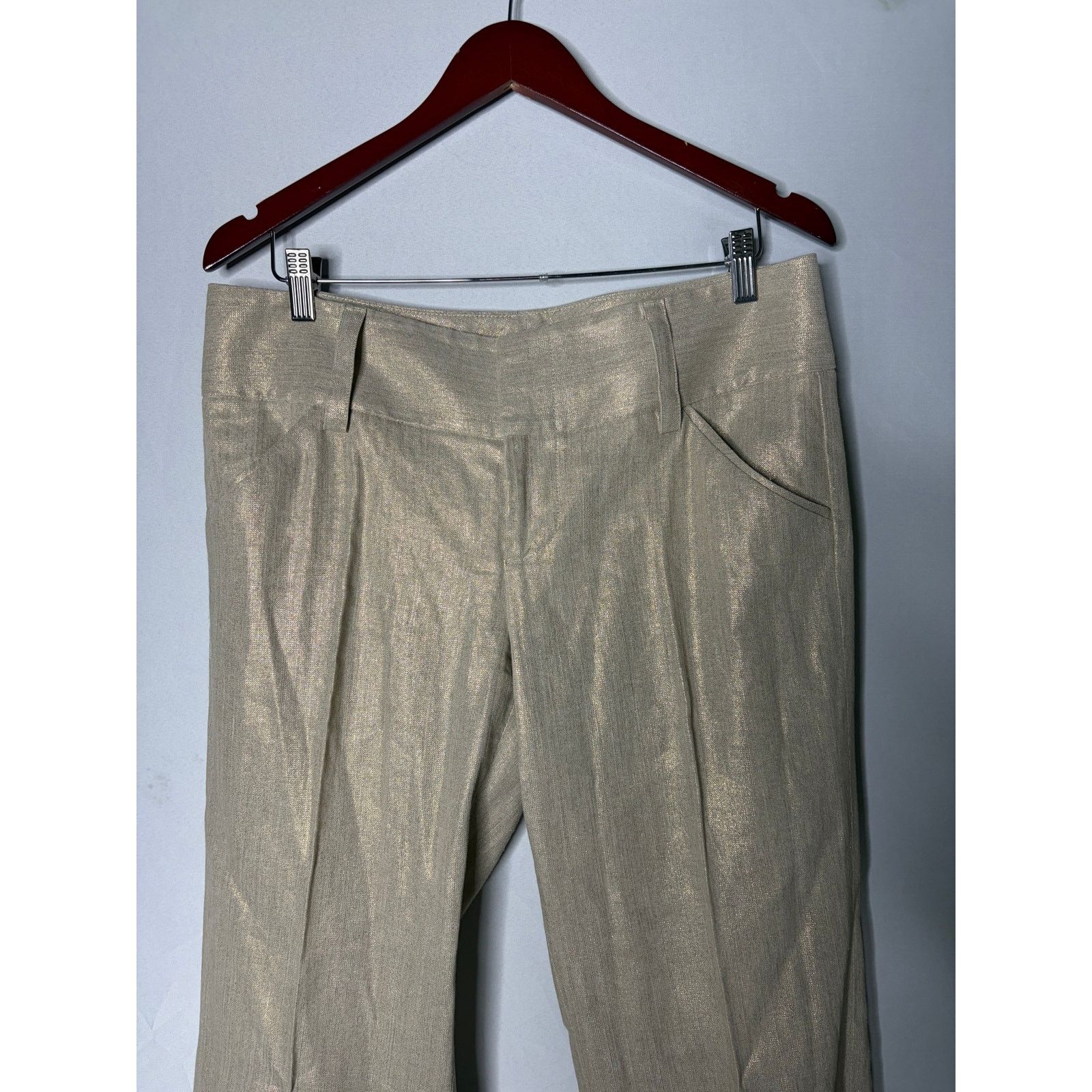 Alice + Olivia Alice + Olivia Pants Gold Metallic Linen Bootcut Flare 10 Size 32" / US 10 / IT 46 - 3 Thumbnail
