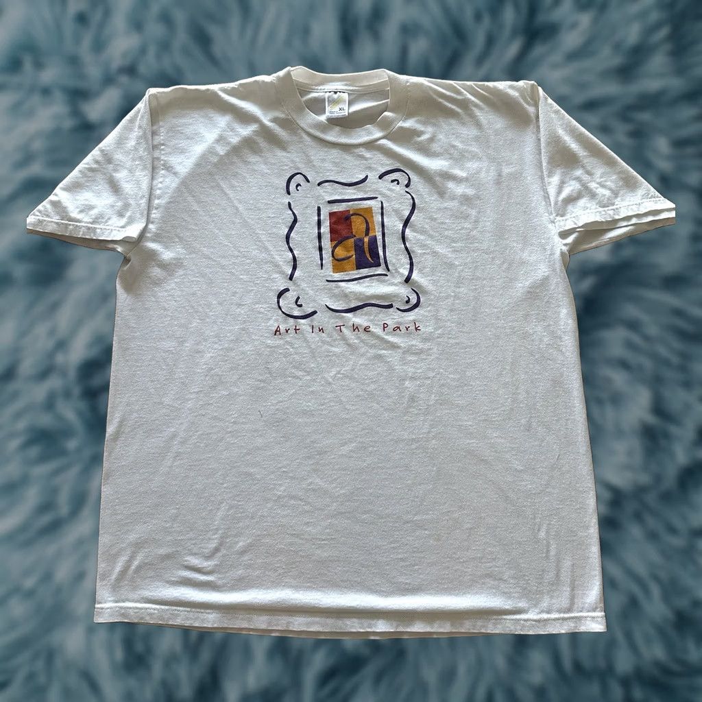 Jerzees VINTAGE Jerzees T Shirt USA White Logo 90s Art In The Park Deer Eagle Nature Rockabilly Hip Hop 90s Mens XL Blue White Crew Neck Short Sleeve Size US L / EU 52-54 / 3 - 1 Thumbnail