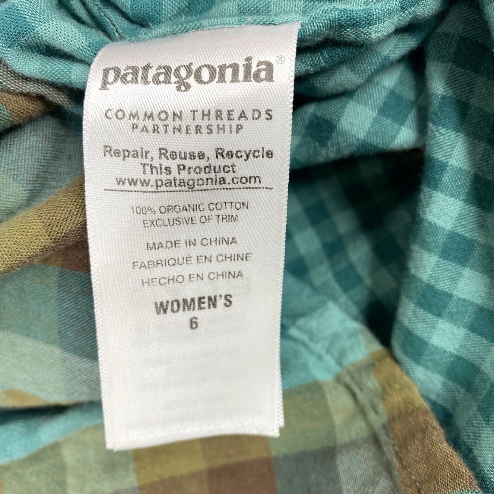 Patagonia Patagonia Shirt Womens 6 Green Plaid Button-Up V-Neck Pocket Flannel Organic Cotton Top Size M / US 6-8 / IT 42-44 - 7 Thumbnail