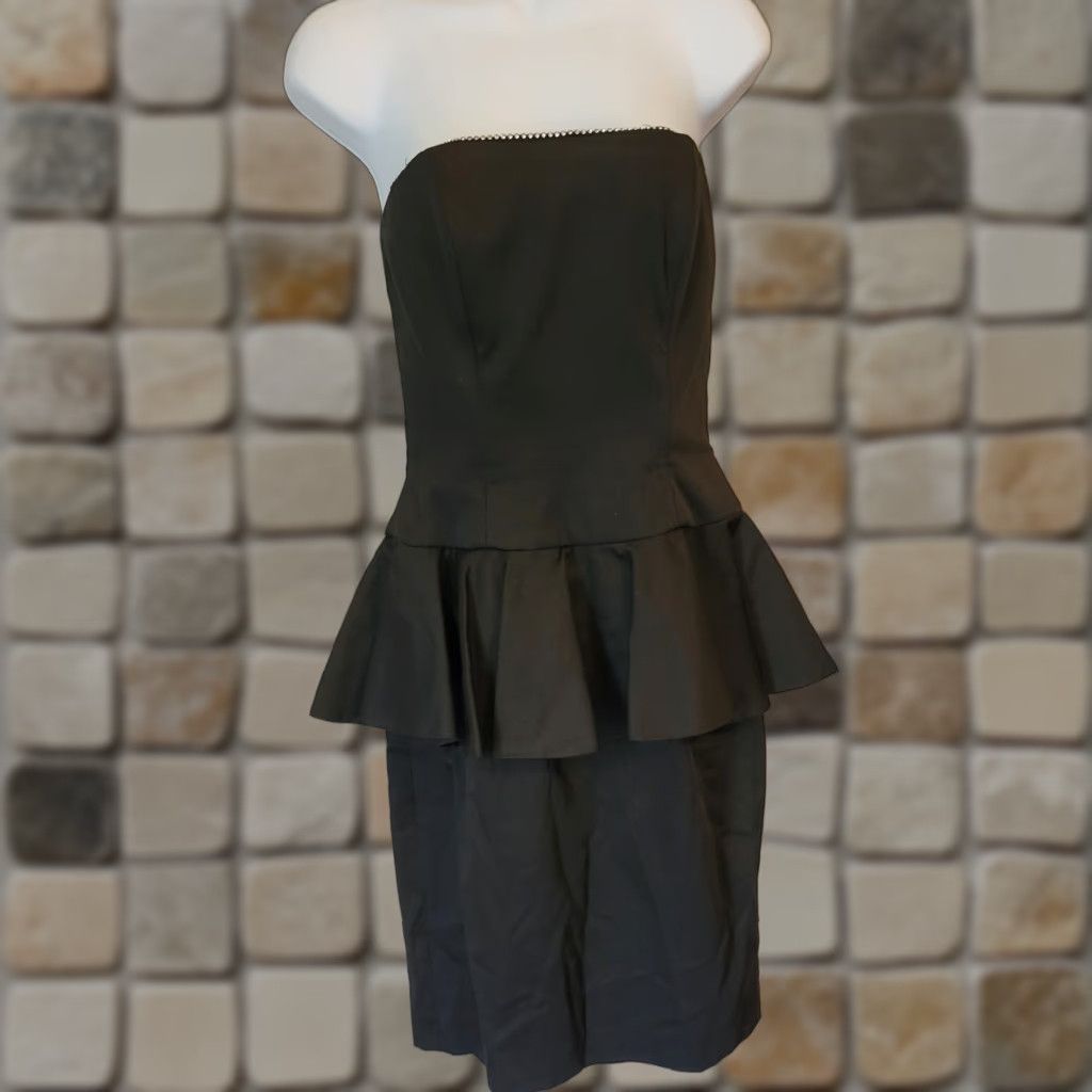 Vintage VINTAGE Lillie Rubin Dress Peplum Strapless Rhinestone Trim Bow Back 4 Black 80s Pencil Dress Womens Size S / US 4 / IT 40 - 1 Thumbnail