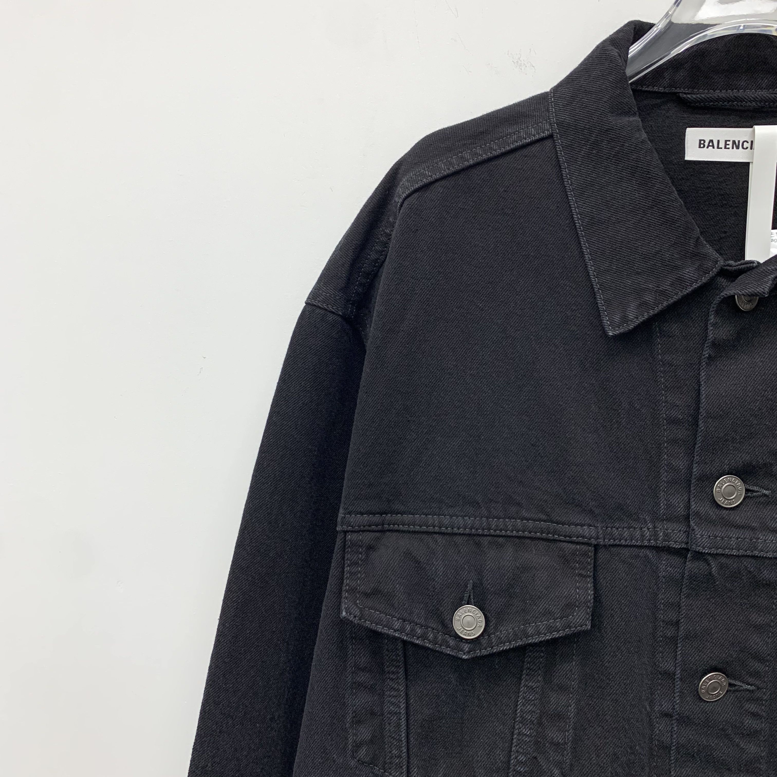 Balenciaga Balenciaga Black Beaded Logo Denim Jacket (Size XS) Size XS / US 0-2 / IT 36-38 - 9 Thumbnail