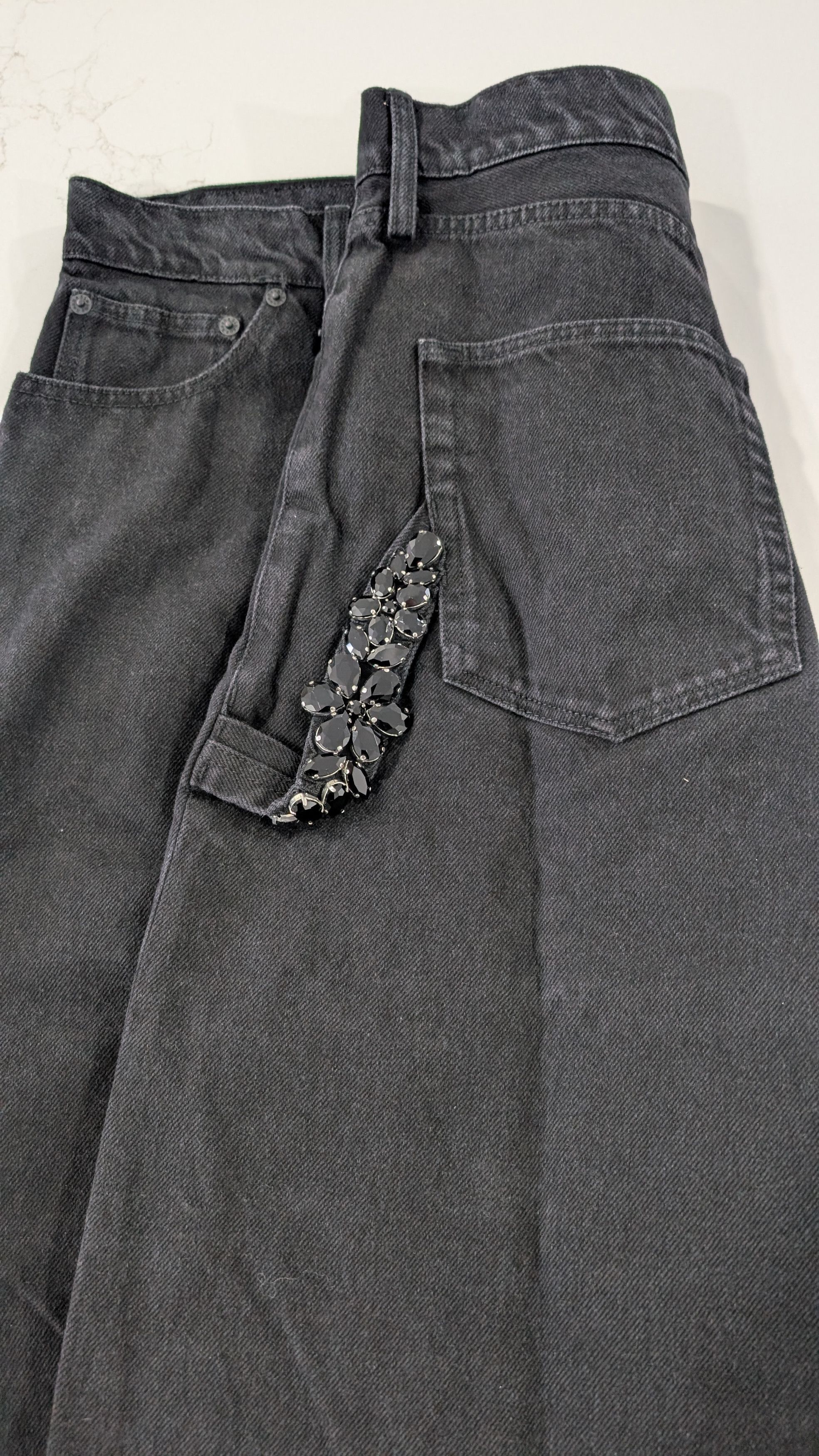 Simone Rocha SIMONE ROCHA Mens Black Wide Leg Puddle Jeans Rhinestone Size US 35 - 3 Thumbnail