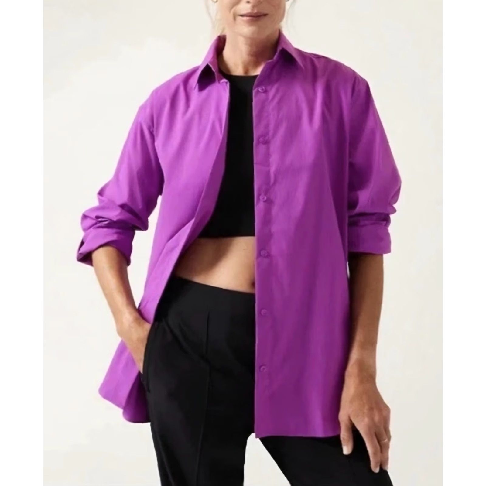 Athleta Athleta Shirt Women's XS Purple Oversized Button-Up Woven Poplin Performance Shirt Size XS / US 0-2 / IT 36-38 - 2 Thumbnail