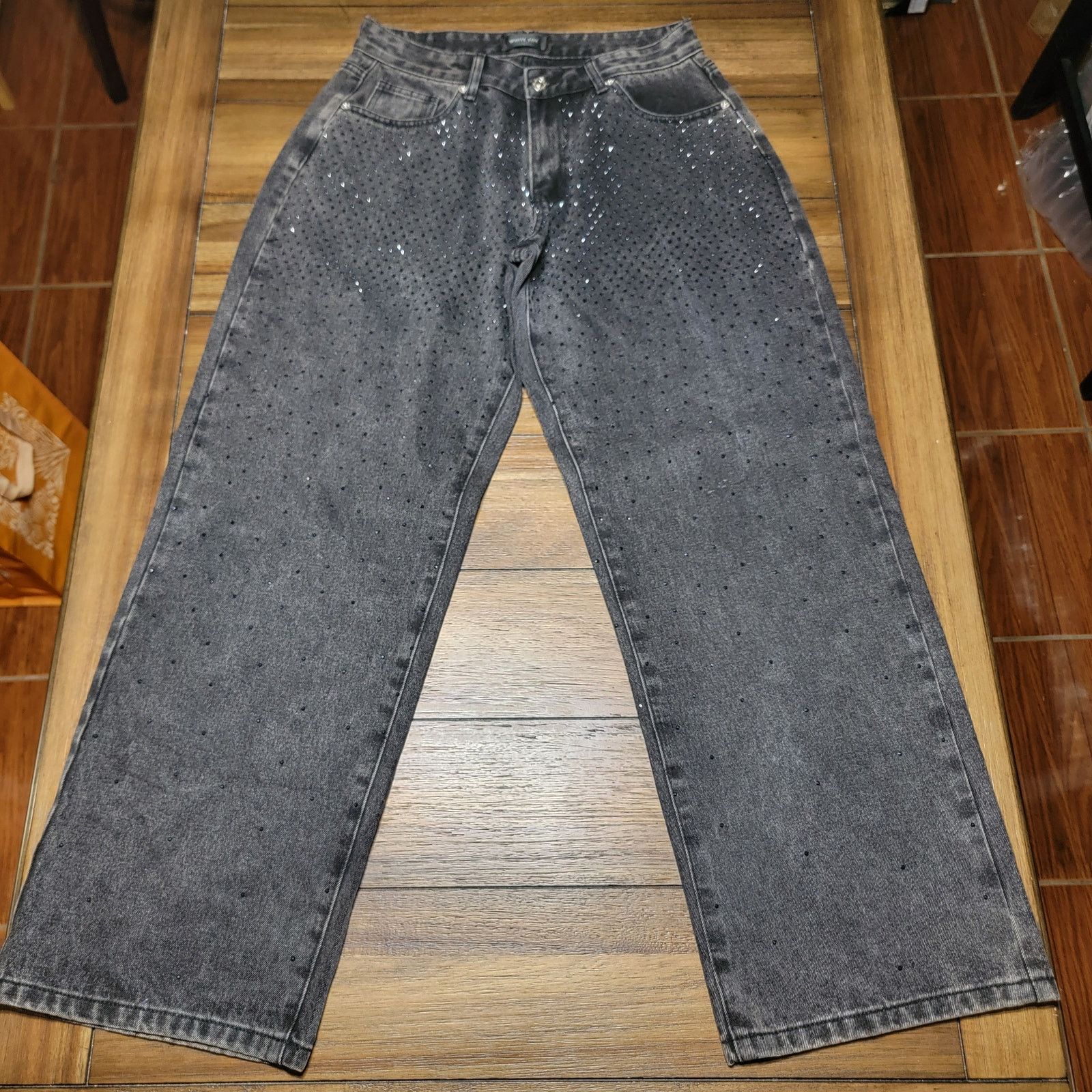 Other White Fox Black Denim Wide Leg Jeans w/ Front Studs - Large Size 30" / US 8 / IT 44 - 1 Thumbnail