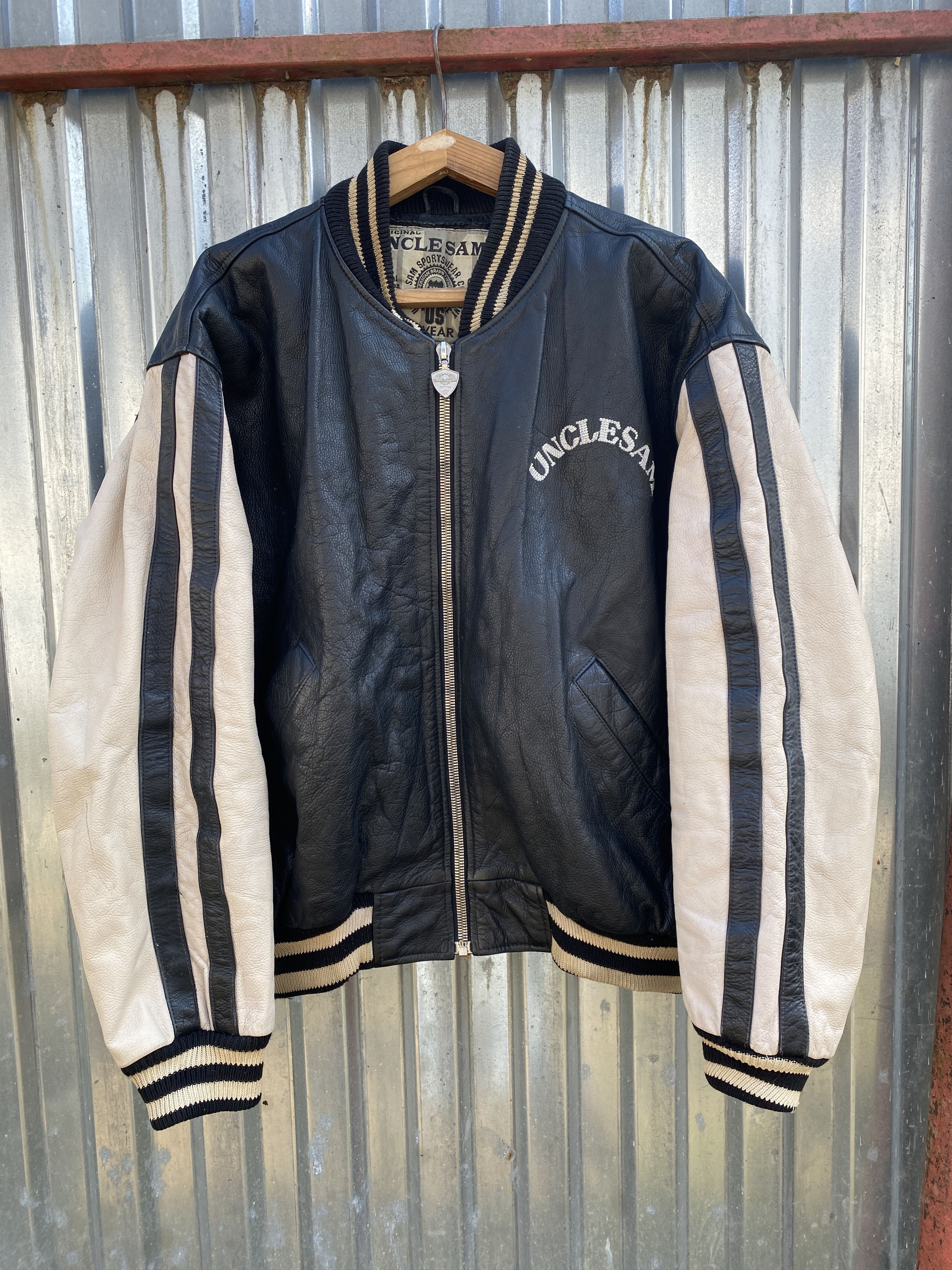 Japanese Brand RARE Vintage Bomber Leather Jacket Uncle Sam Boxy | Grailed