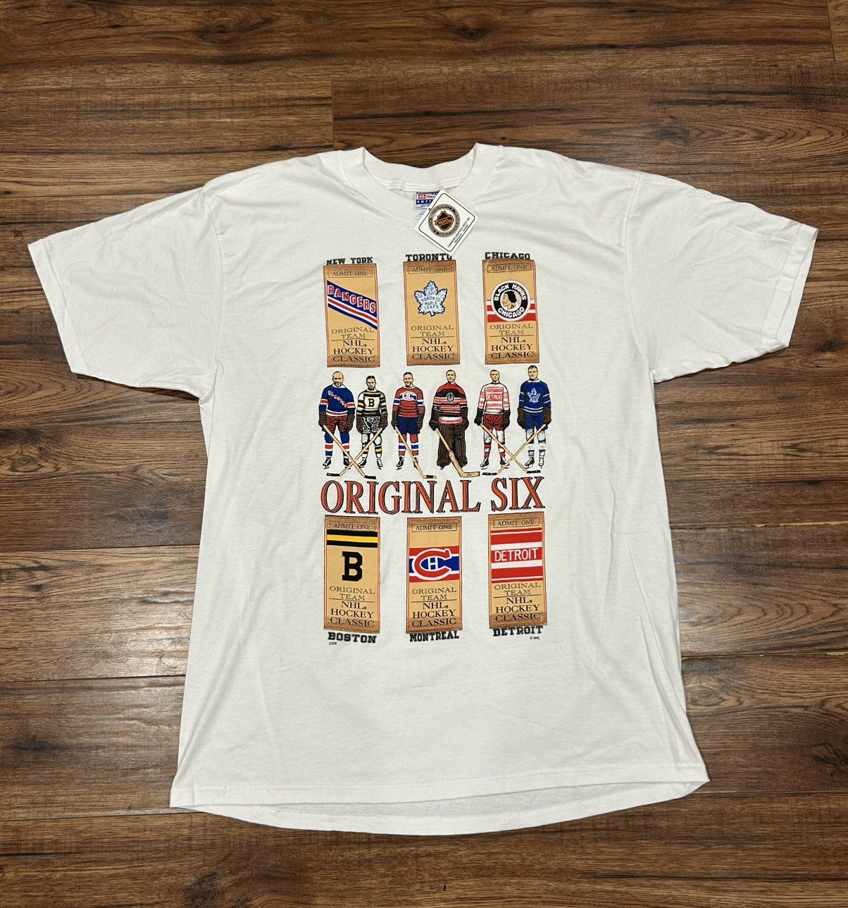 Hanes × NHL × Vintage Vintage NHL Original 6 T Shirt By Hanes Rare 90s XXL Size US XXL / EU 58 / 5 - 1 Thumbnail