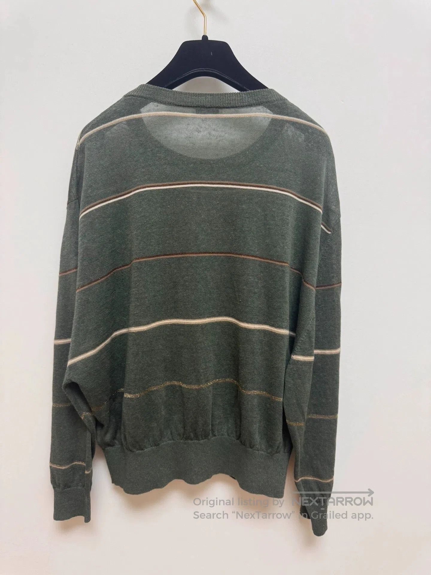 Brunello Cucinelli Brunello Cucinelli Green Striped Knit Sweater. Size US L / EU 52-54 / 3 - 2 Thumbnail