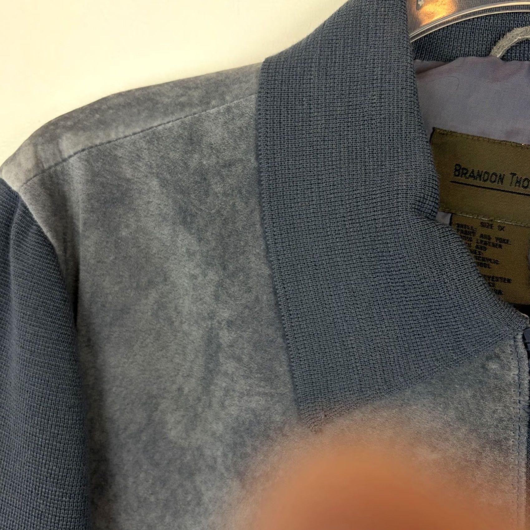 Vintage Brandon Thomas Jacket Womens 1X Blue Suede Leather Wool Blend Sleeves Full Zip Size XL / US 12-14 / IT 48-50 - 6 Thumbnail