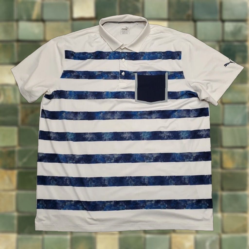 Puma Puma Polo Shirt Mens XXL Blue Stripe Performance 4 Way Stretch Golf Casual Polo Shirt Mens 2XL Blue Striped Short Sleeve Button Collar Casual Mens Size US XXL / EU 58 / 5 - 1 Thumbnail