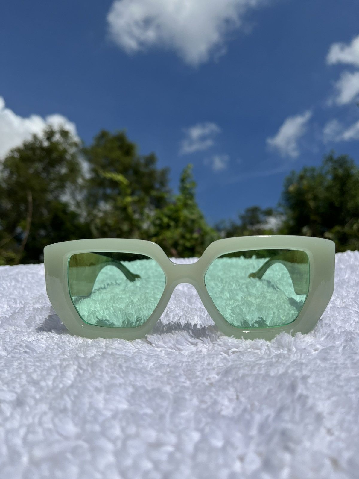 Vintage Thick Frame Marble Pastel Green Trasparent Lens Sunglasses Size ONE SIZE - 2 Thumbnail