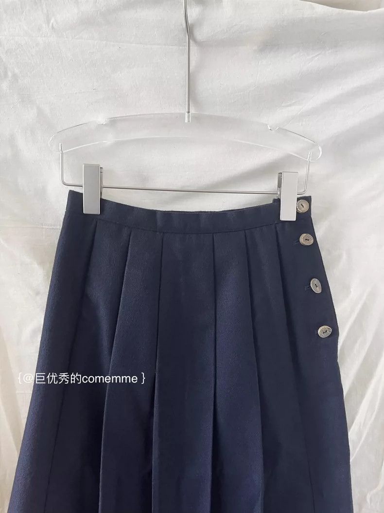 Comme des Garcons Comme des Garcons size 均码 Dark blue navy wool pleated skir Size 23" - 5 Thumbnail