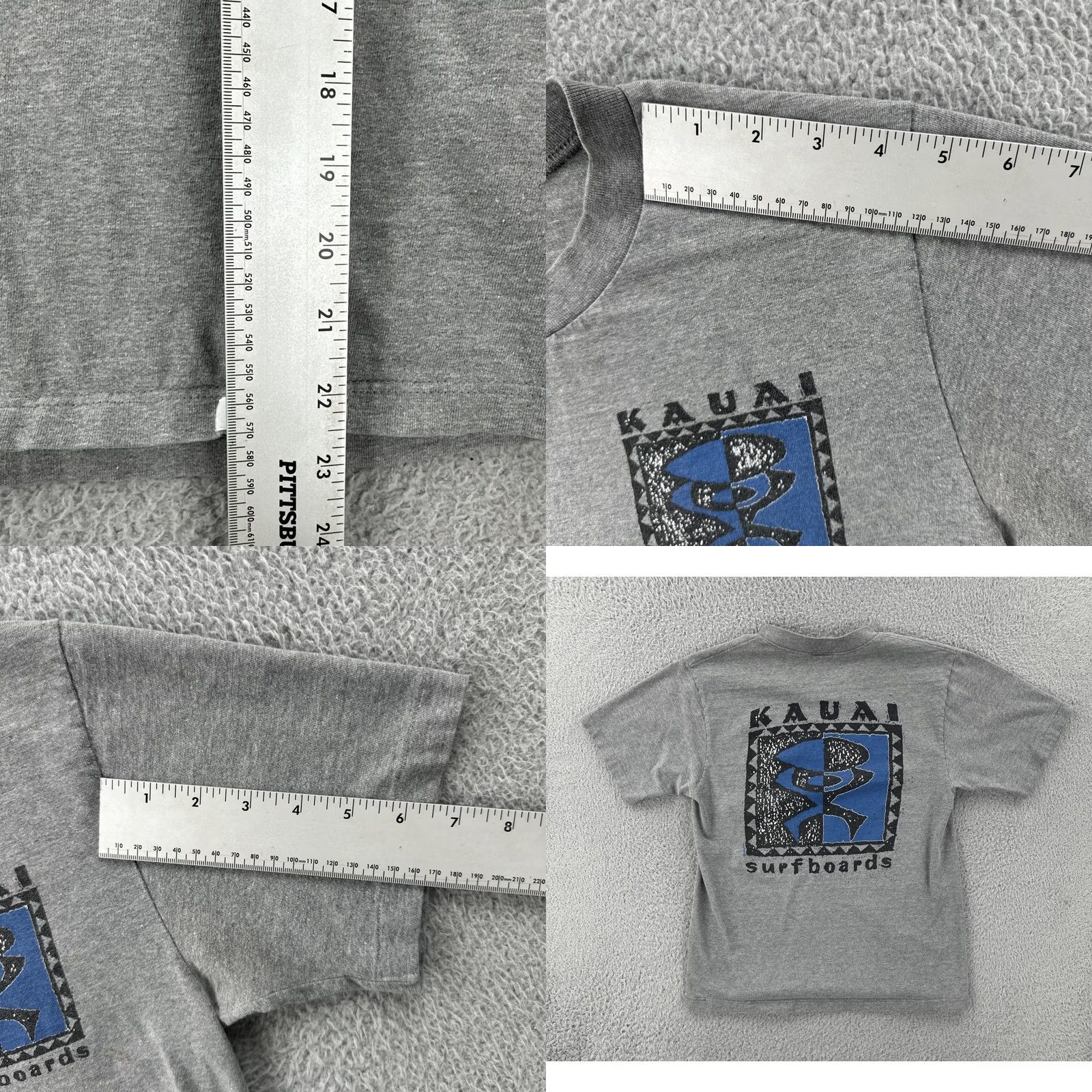 Vintage VINTAGE Crazy Shirts T-Shirt Mens S Gray Knit 100% Cotton Crew Neck Short Sleeve USA 90s Hawaiian Surfboards Stitch Boys? Size US S / EU 44-46 / 1 - 10 Thumbnail