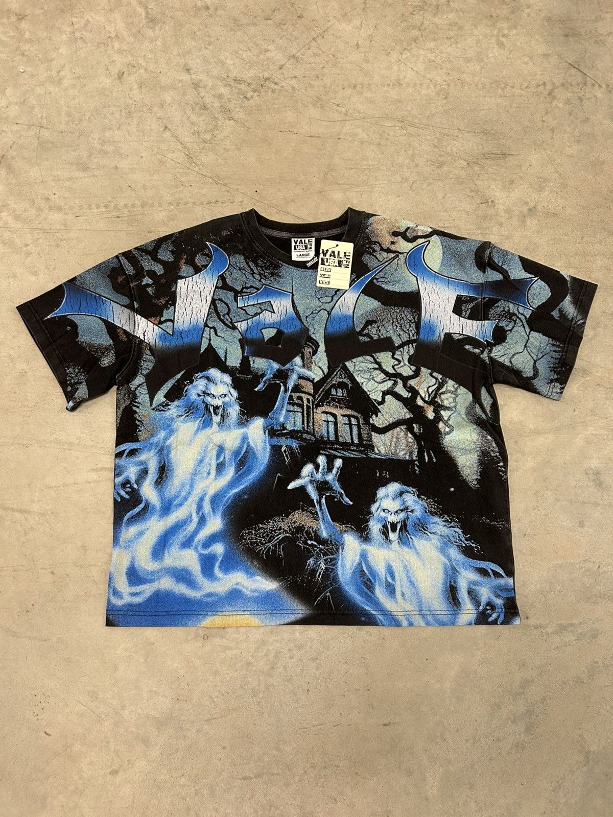 Pre-owned Vale Forever Valley Dreams Black Casper Ghost Tee Large In Blue