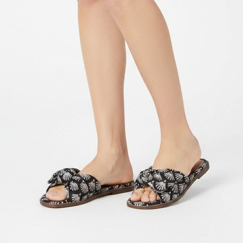 J.Crew J.Crew Black Ivory Print Cotton Knot Slide Sandals, US7.5 Size US 7.5 / IT 37.5 - 1 Thumbnail