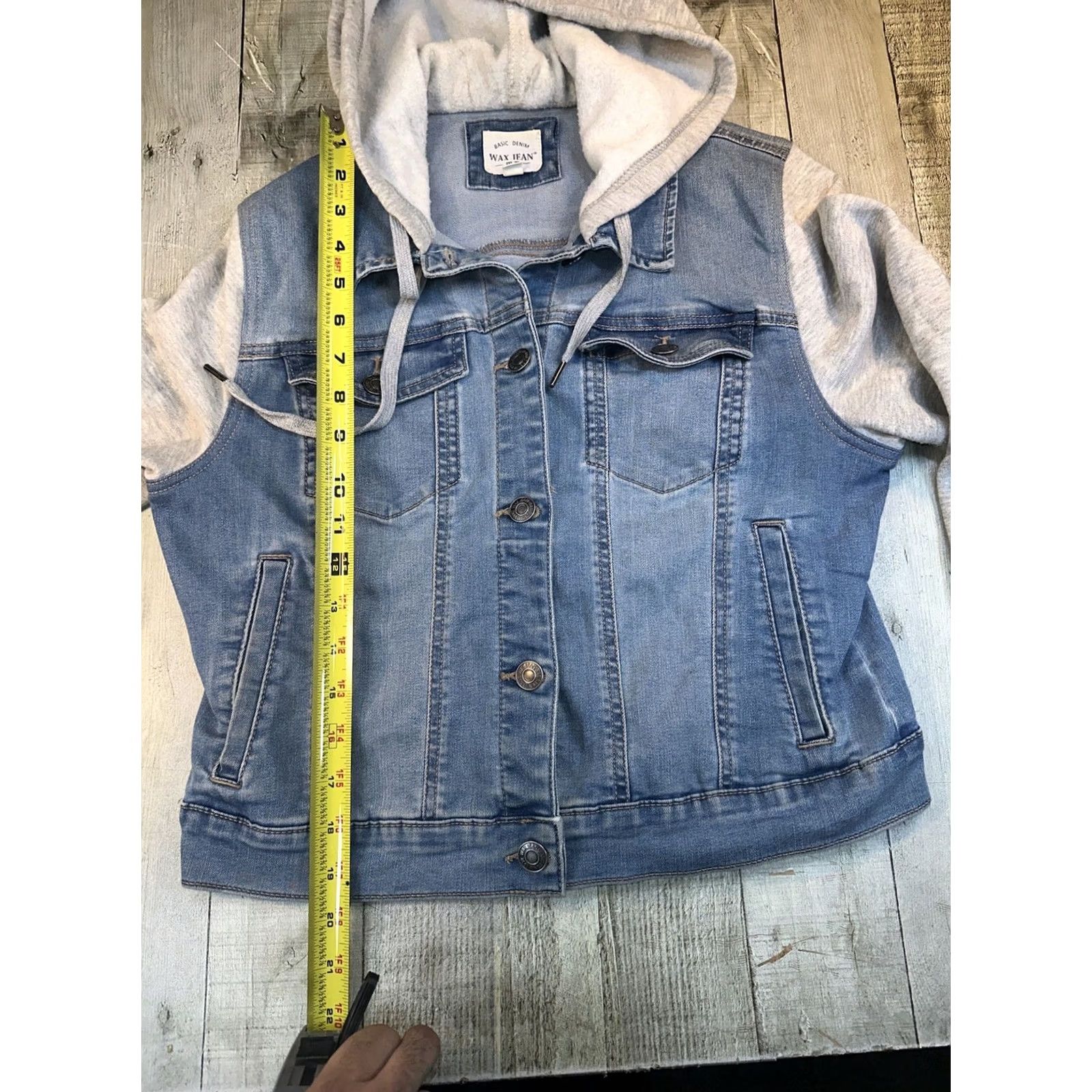Denime Wax Jeans Hoodie Denim Jacket Women's Juniors Large Dark Denim Waxed Denim Jacket Hoodie Women's Large Dark Denim Wax Jeans Size L / US 10 / IT 46 - 6 Thumbnail