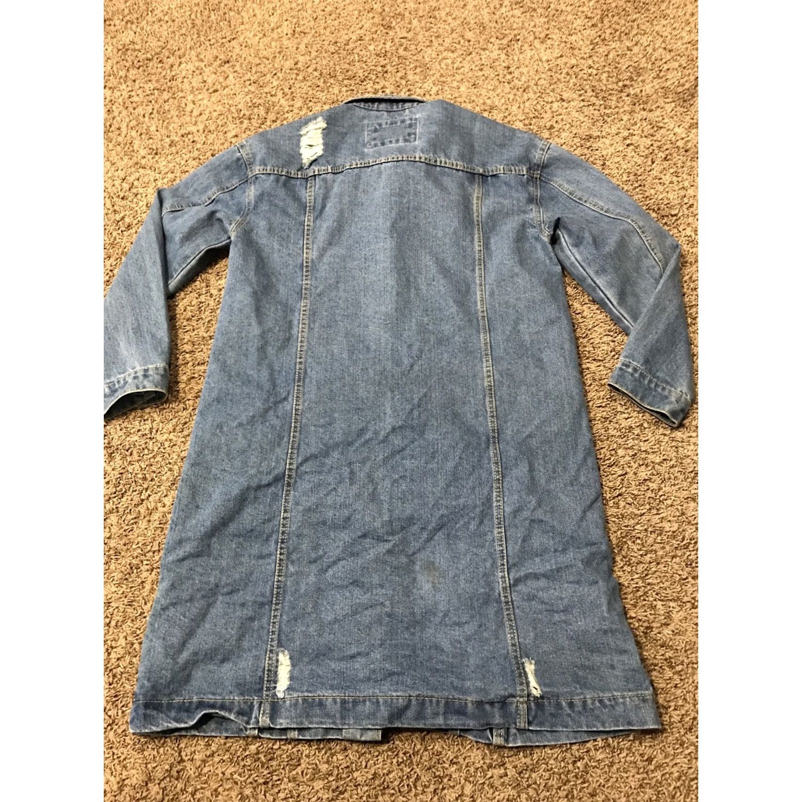 Vintage ASHLEY VINTAGE CHARM Denim Jacket Womens S Blue Button Long Sleeve Mid-Length Pockets Cotton Belted 38" 20" Chest Vintage No Size S / US 4 / IT 40 - 3 Thumbnail