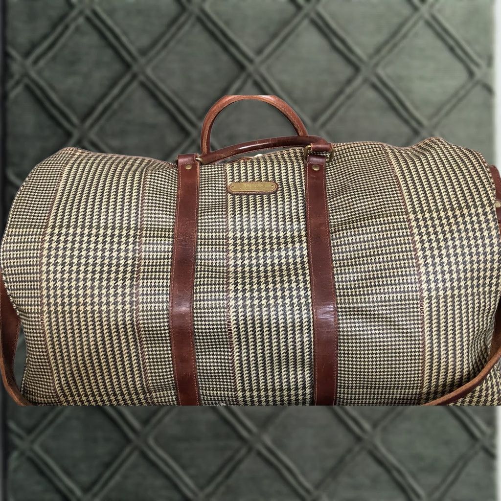 Polo Ralph Lauren VINTAGE Polo Ralph Lauren Houndstooth Duffel Bag Weekender Travel Carry All Case Men Large Brown Canvas Leather Size US L / EU 52-54 / 3 - 1 Thumbnail