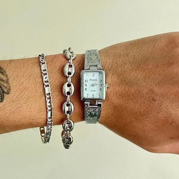 Jewelry 2000s vintage rectangle stainless steel quartz luxury watch Size ONE SIZE - 5 Thumbnail