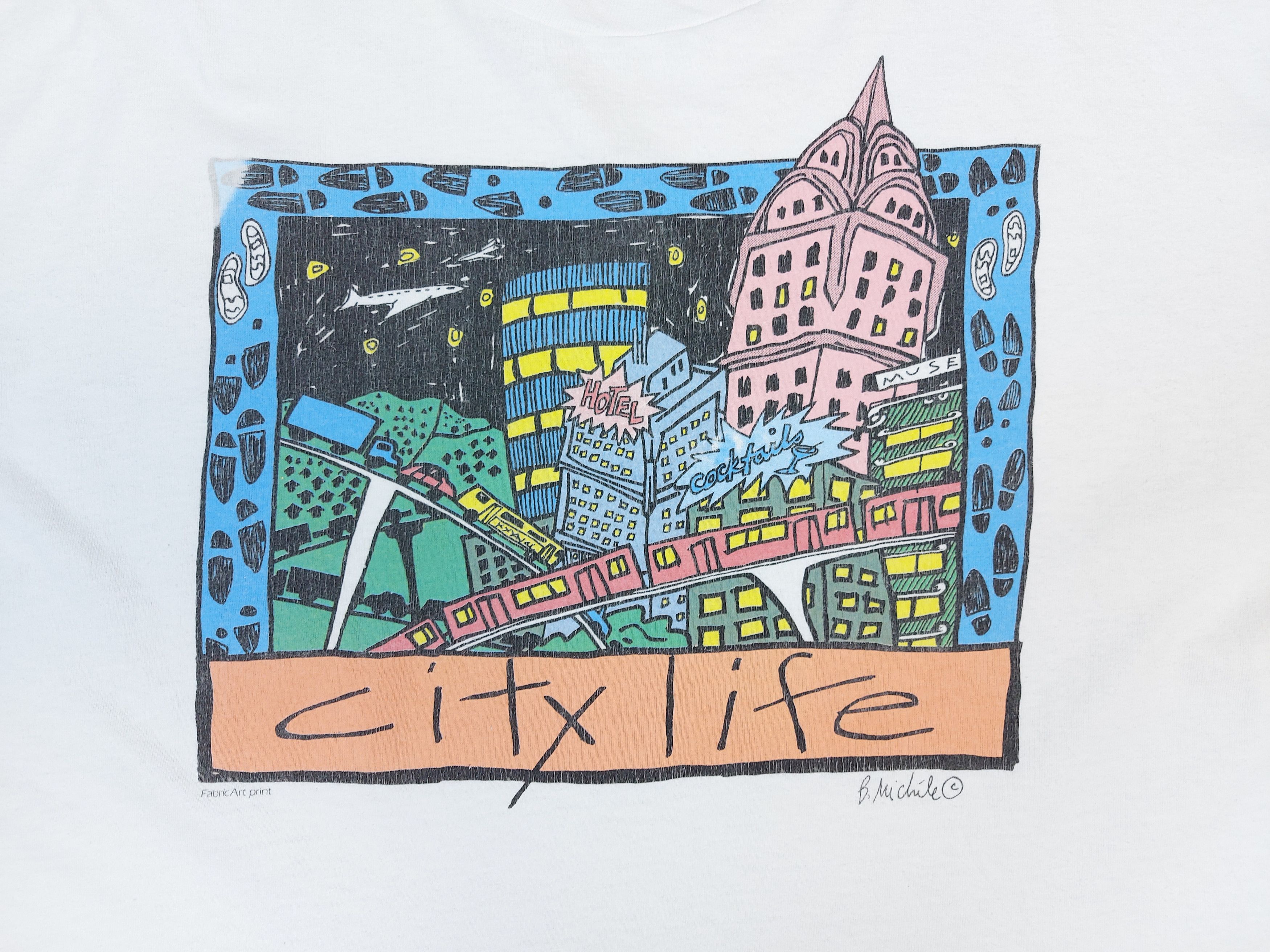 Vintage VTG 90s Fabric Art Print New York City Life Single-Stitch T Size US XL / EU 56 / 4 - 2 Thumbnail