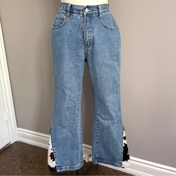 Vintage Vintage Y2K Flare Jeans w/ Cow Print Faux Fur Trim - 28" Size 28" / US 6 / IT 42 - 2 Thumbnail