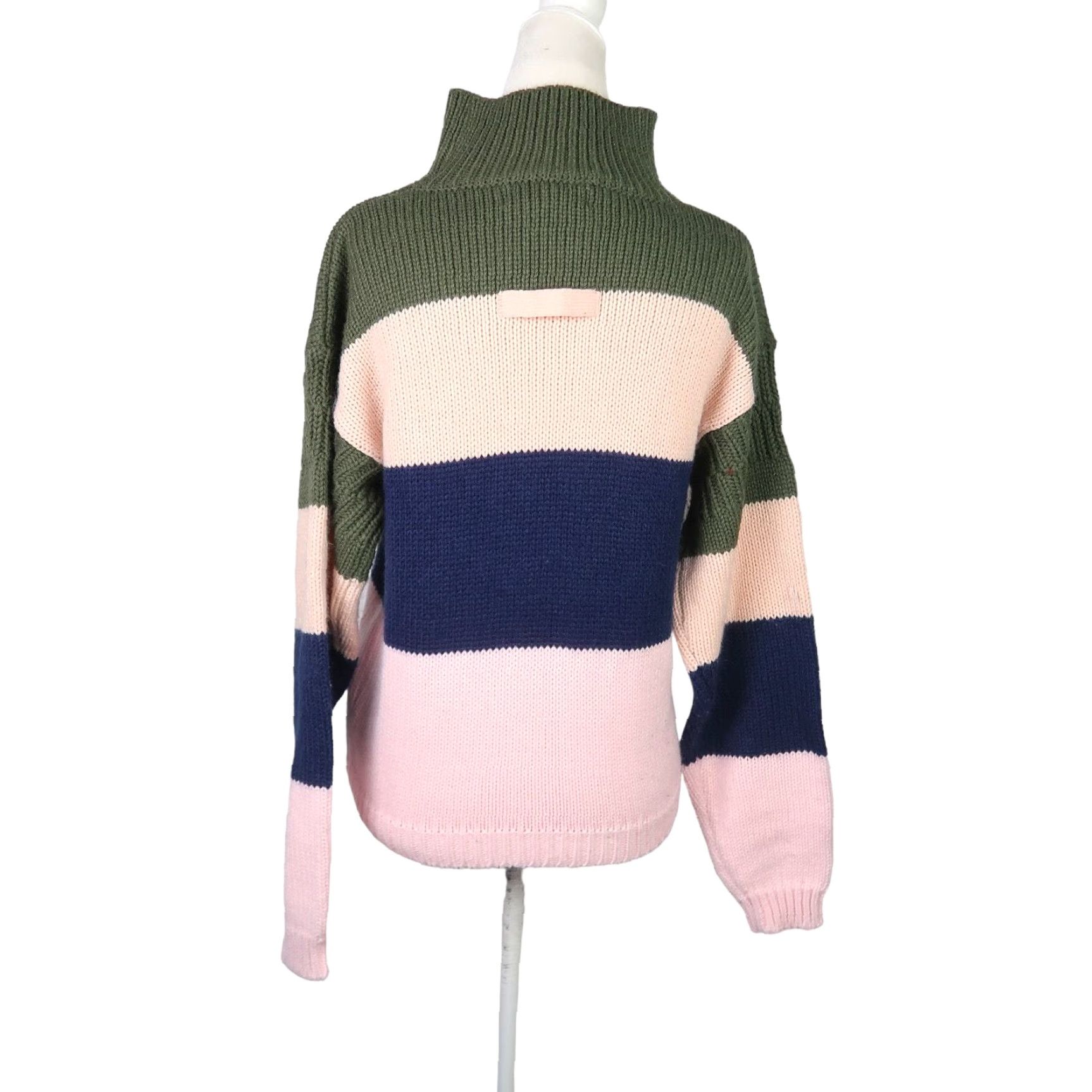Olive VINTAGE 90s WORDS Olive Green and Pink Stripe Turtleneck Sweater M Women Long Sleeve Knit Pullover Ladies Casual Fall Winter - Mens Womens? Size M / US 6-8 / IT 42-44 - 4 Thumbnail