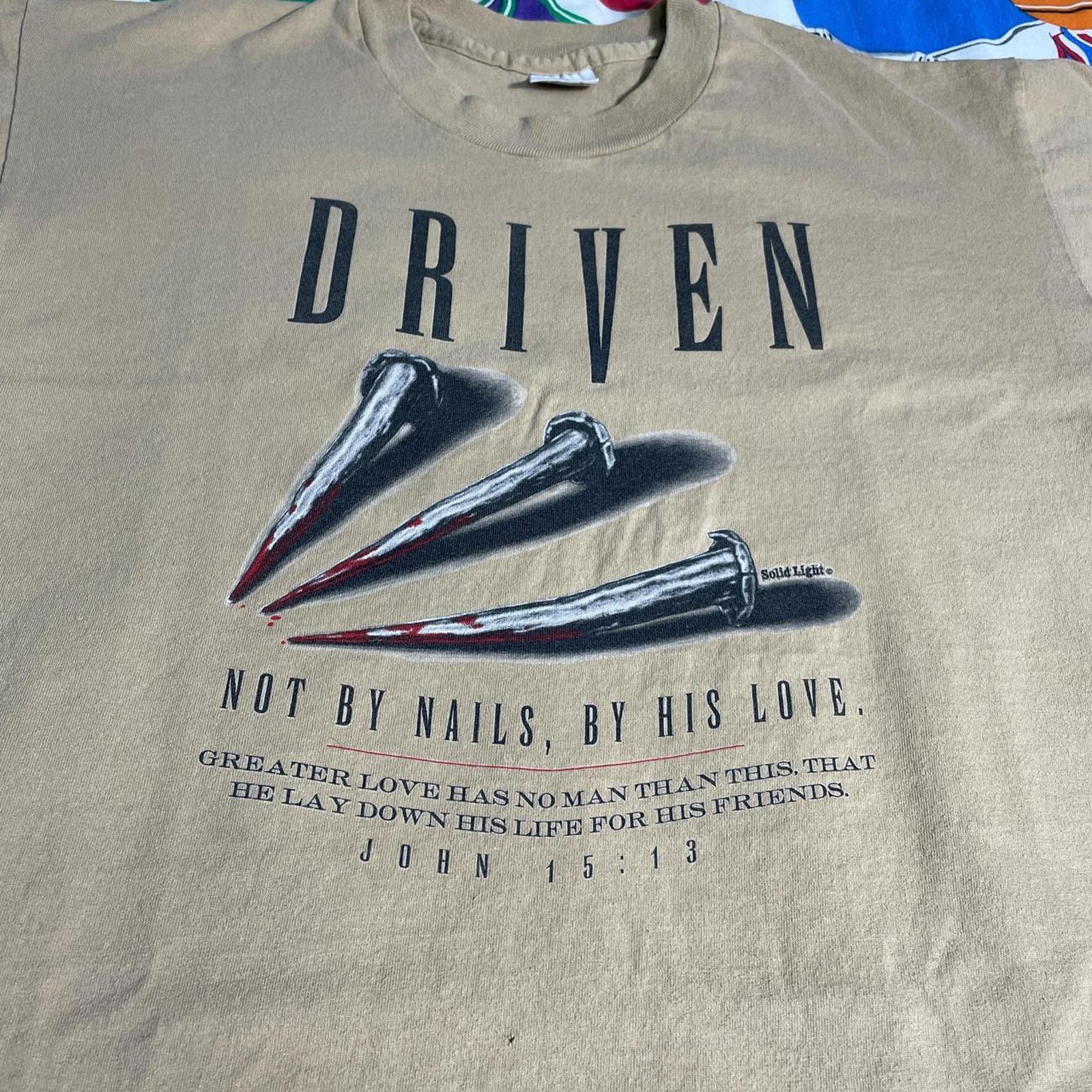 Vintage VTG 1990s Jesus Driven John 15:13 God Bible Verse Nails Tee Size US L / EU 52-54 / 3 - 3 Thumbnail