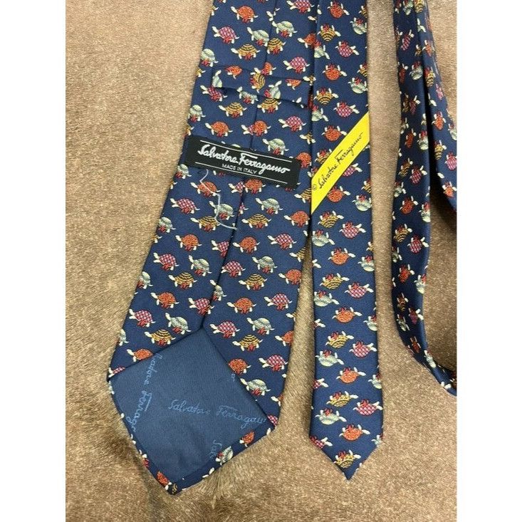 Salvatore Ferragamo Feragammo Turtles Printed Silk Tie Size ONE SIZE - 4 Thumbnail