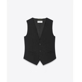 Saint Laurent Paris oc11z1025 Vest in Grain De Poudre in Black Size M / US 6-8 / IT 42-44 - 2 Thumbnail