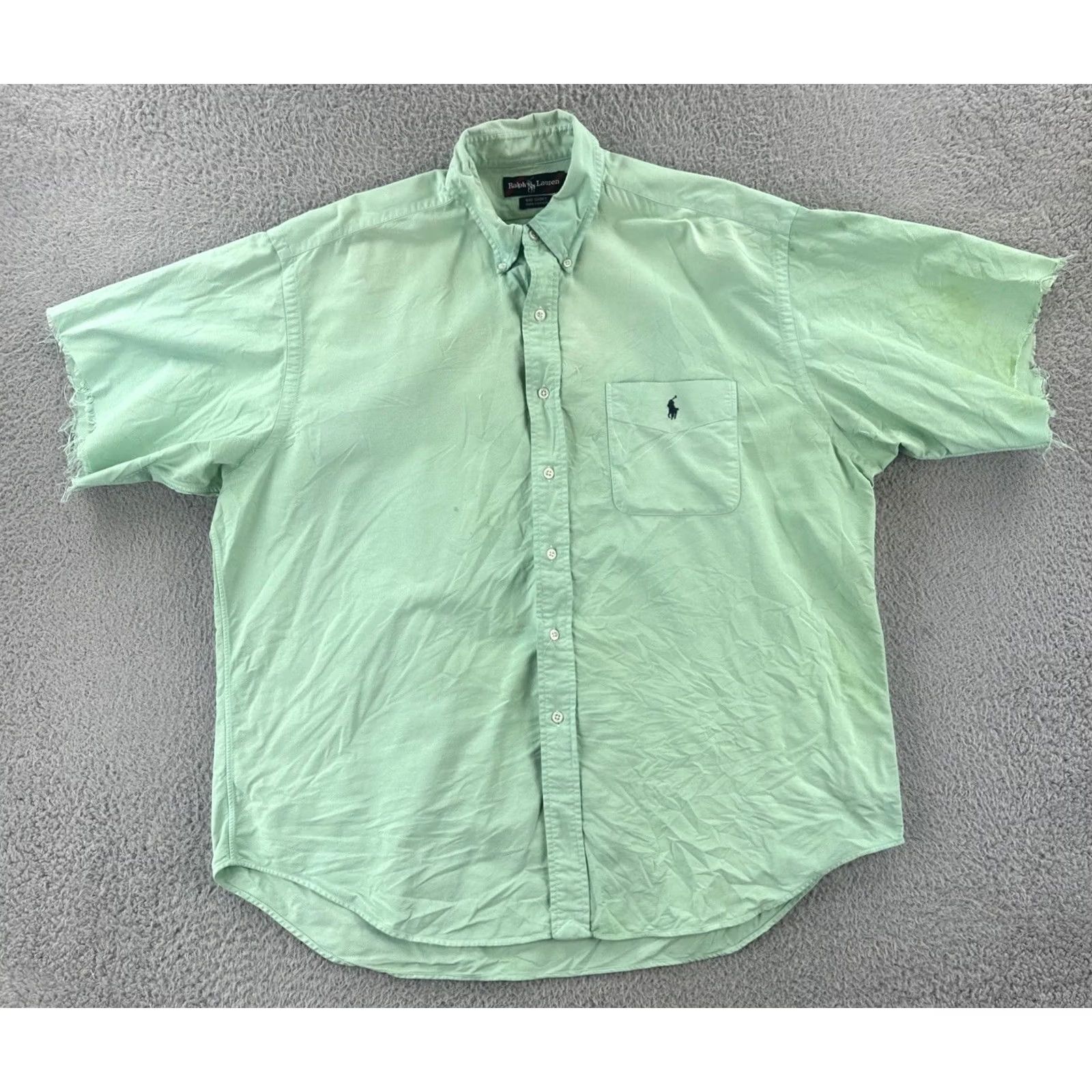 Ralph Lauren VINTAGE Ralph Lauren Mens L Button-Up Shirt Short Sleeve Green Preppy Thrasher Over Dyed Embroidered Cotton Knit Modern Casual Mens Size US L / EU 52-54 / 3 - 2 Thumbnail