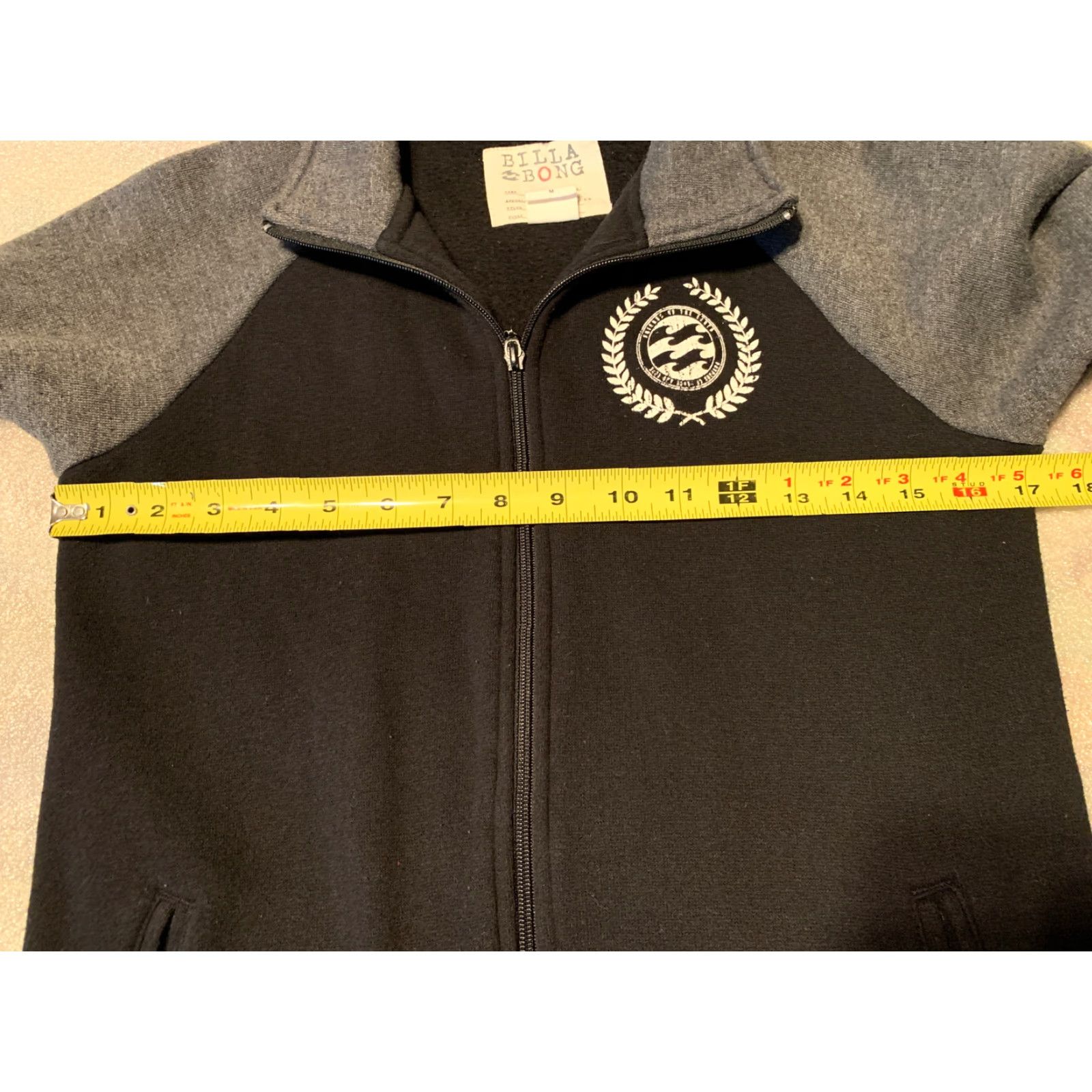 VINTAGE Billabong Varsity Jacket Adult Medium Black Gray Zip Front Activewear