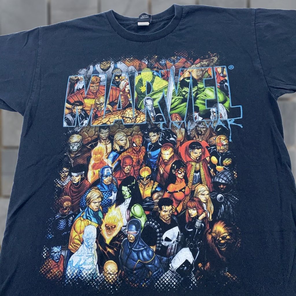 Vintage Marvel Shirt Mens L Black Graphic Print Marvel Universe Comics T-Shirt Crew Neck Short Sleeve 90s Inspired Size US L / EU 52-54 / 3 - 1 Thumbnail